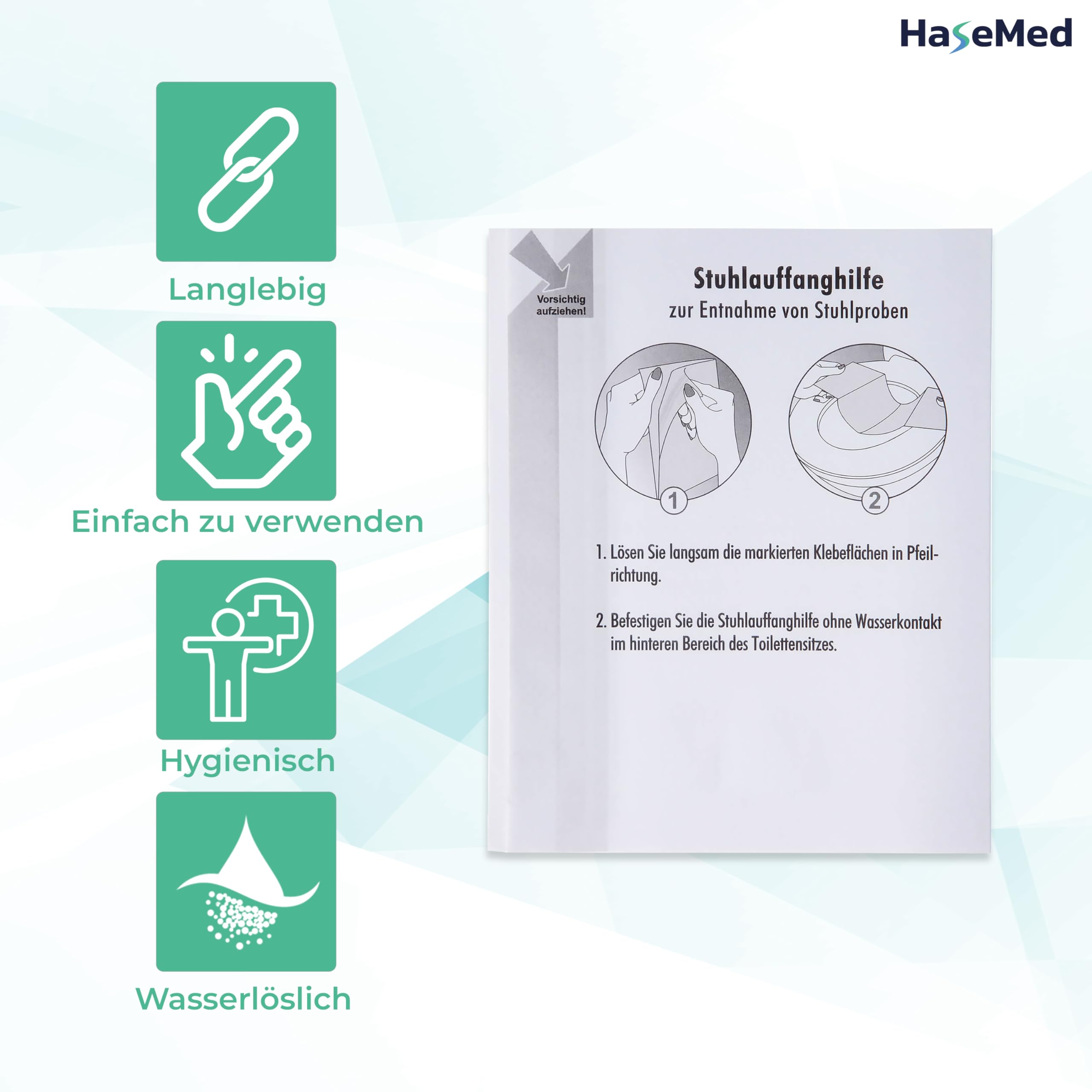 HaseMed - Juego de 50 recolectores de sillas desechables con pestañas adhesivas para inodoro, muestras higiénicas y limpias, biodegradables y solubles en agua para laboratorio, práctica y hogar