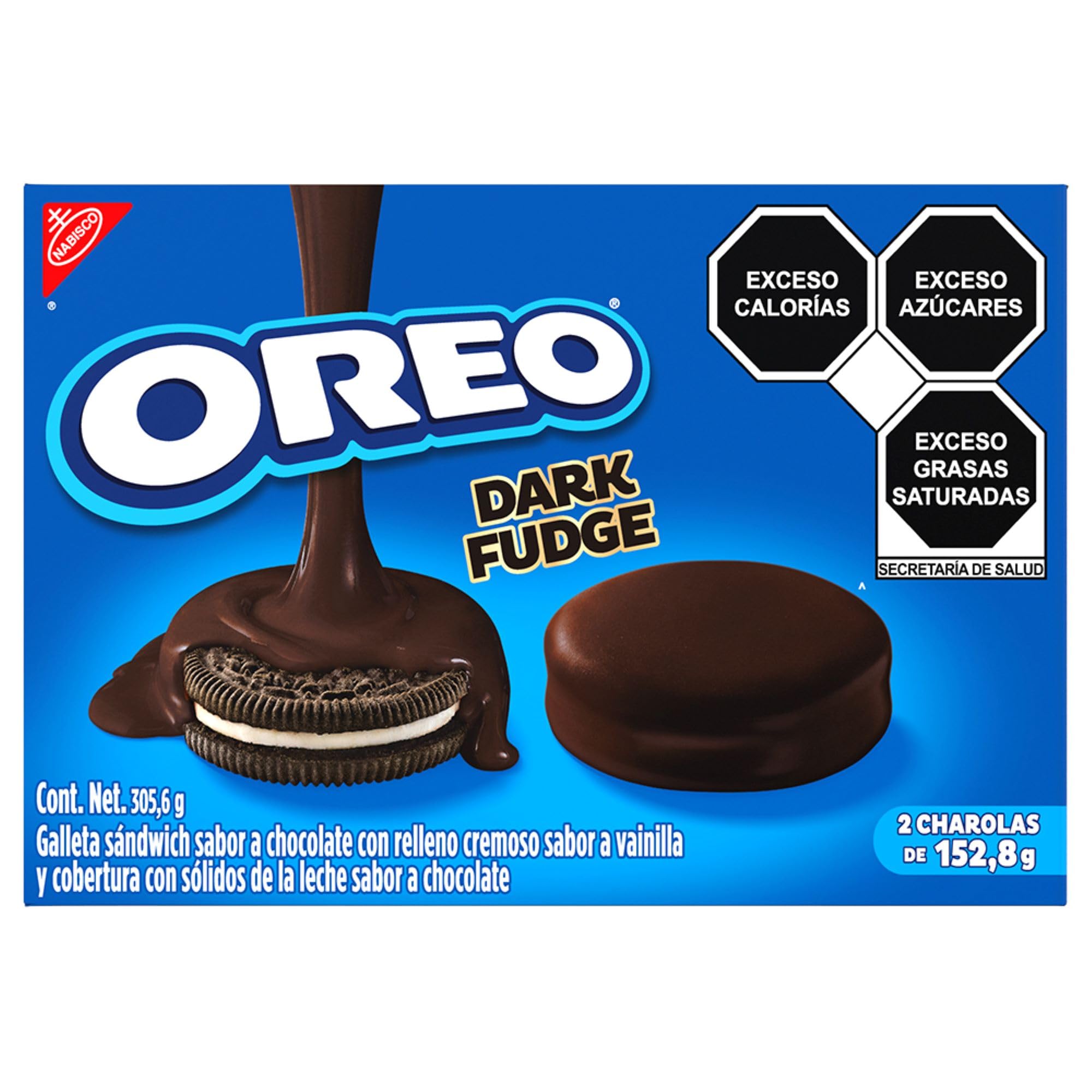 Oreo Galletas Dark Fudge Sabor Chocolate Cubiertas de Chocolate Obscuro, Caja con 2 charolas de 152.8 gr cada una
