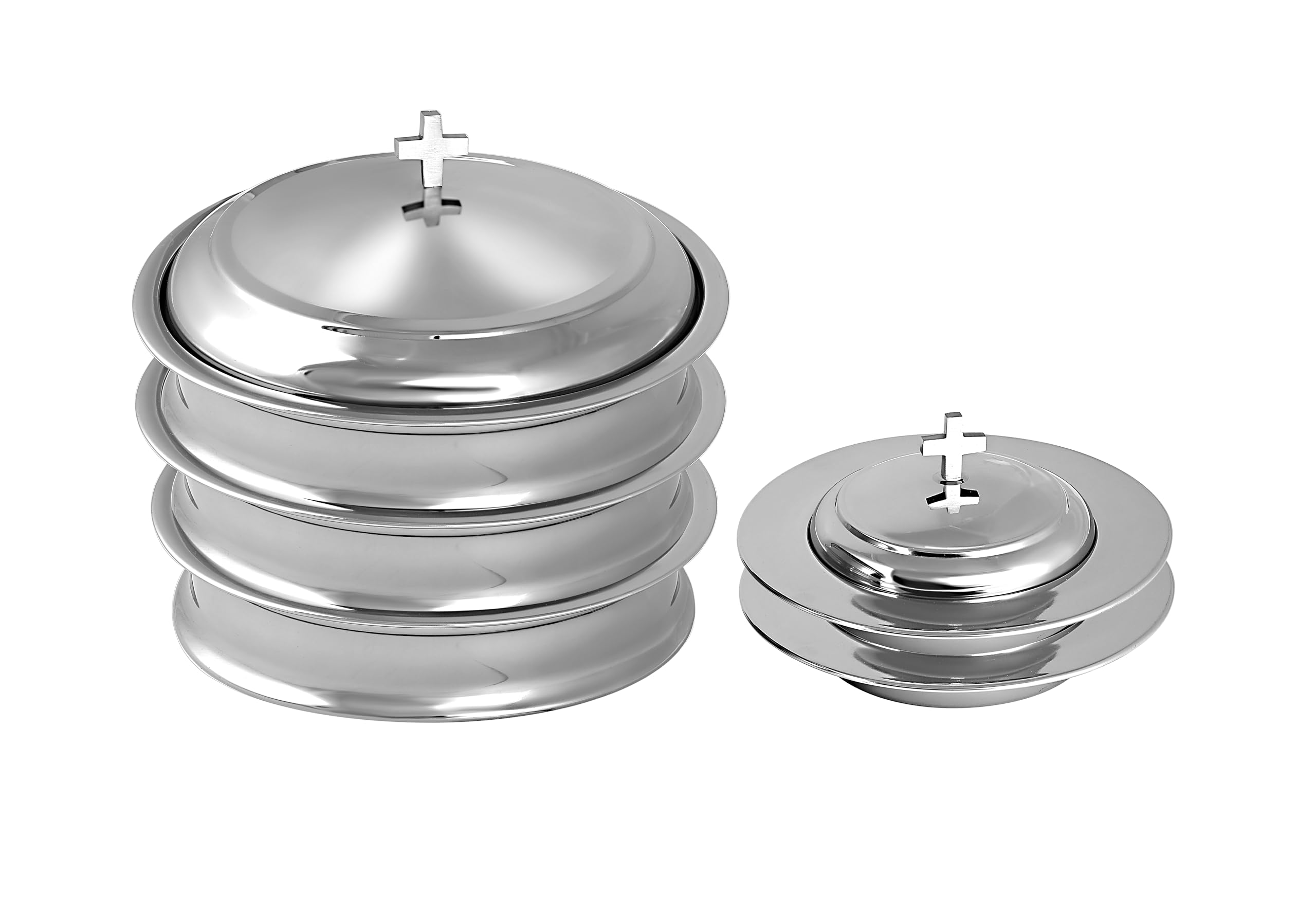 Plateau De Communion En Acier Inoxydable Poli Avec Couvercle Pour Service Religieux – 2 Plateaux De Service Empilables Pour Tasses – Ensembles De Service D'église