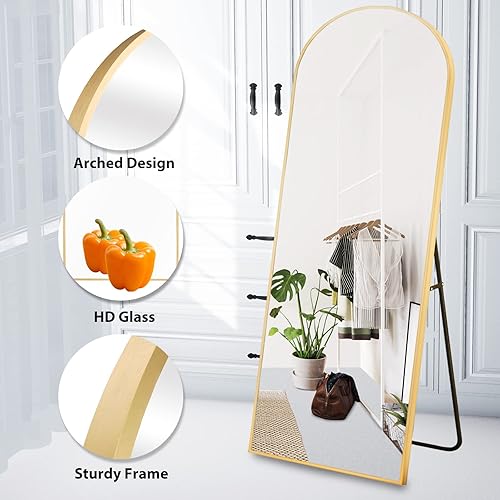 Miniatura 2 de WallBeyond Espejo arqueado de longitud completa con soporte de arco espejo de piso de longitud completa montado en la pared para sala de estar