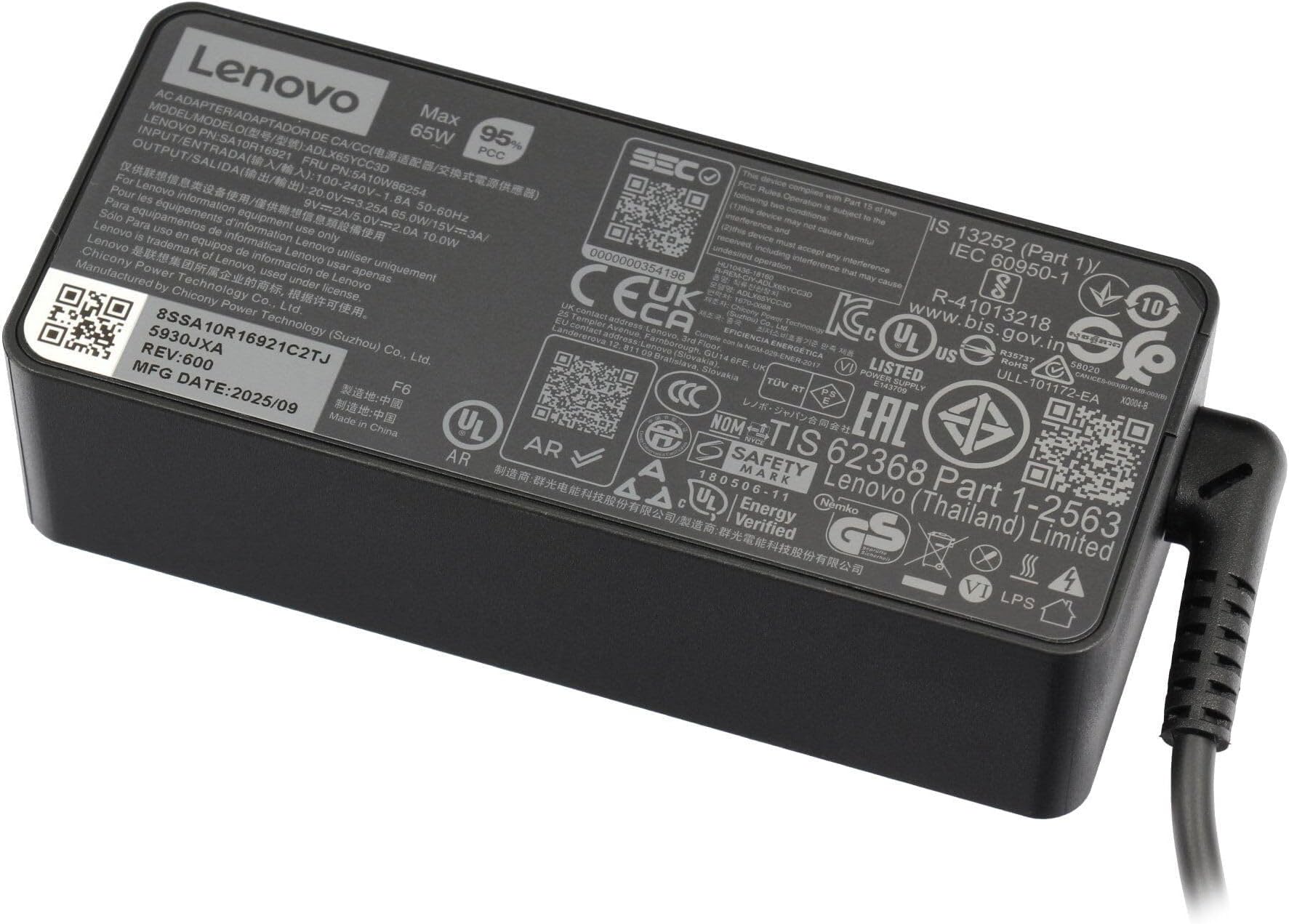USB-C AC-adapter 65 Watt normal original for Lenovo ThinkPad T490s (20NX/20NY)