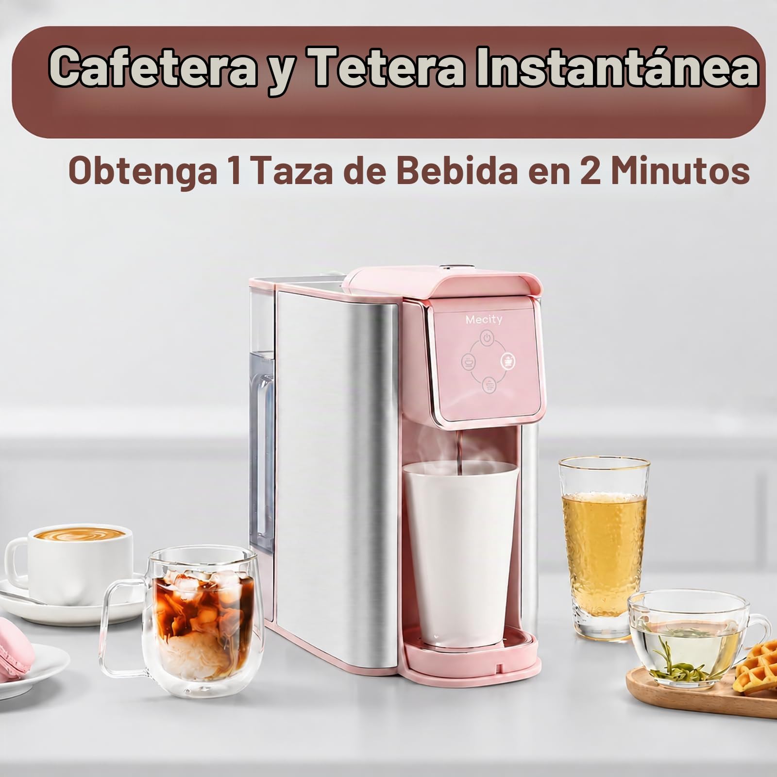 Mecity Cafetera rosa 3 en 1 de una sola porción, para cápsulas de café de fondo plano, café molido, taza de 6 a 10 onzas, depósito de agua extraíble de 50 onzas, 120 V y 1150 W