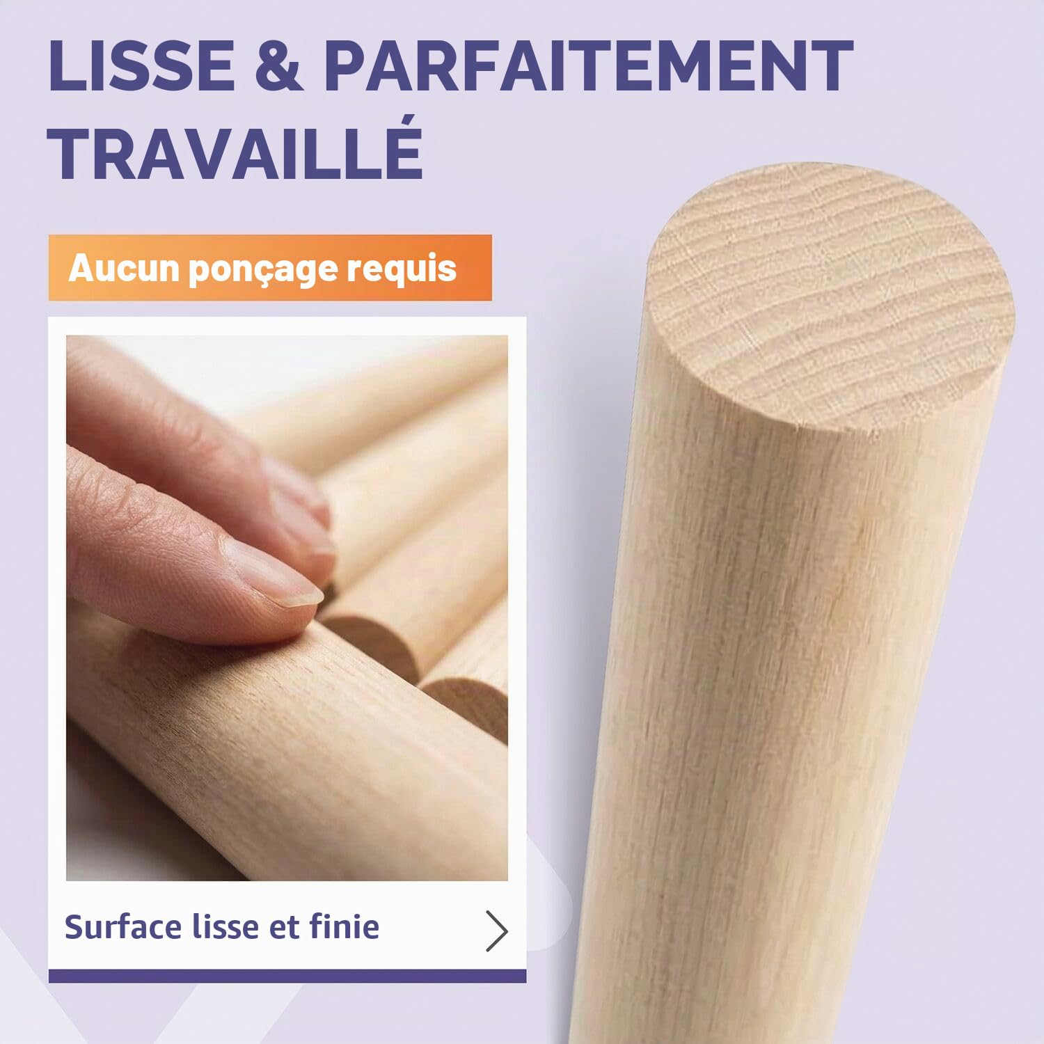 vasalat Lot de 6 bâtons en bois de hêtre lisse - 100 cm x 18 mm - Idéal pour les projets de bricolage