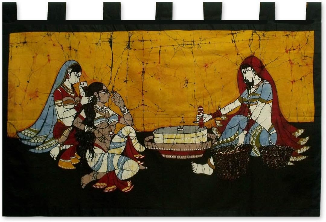 NOVICA Chores and Chitchat Cotton Batik Wall Hanging