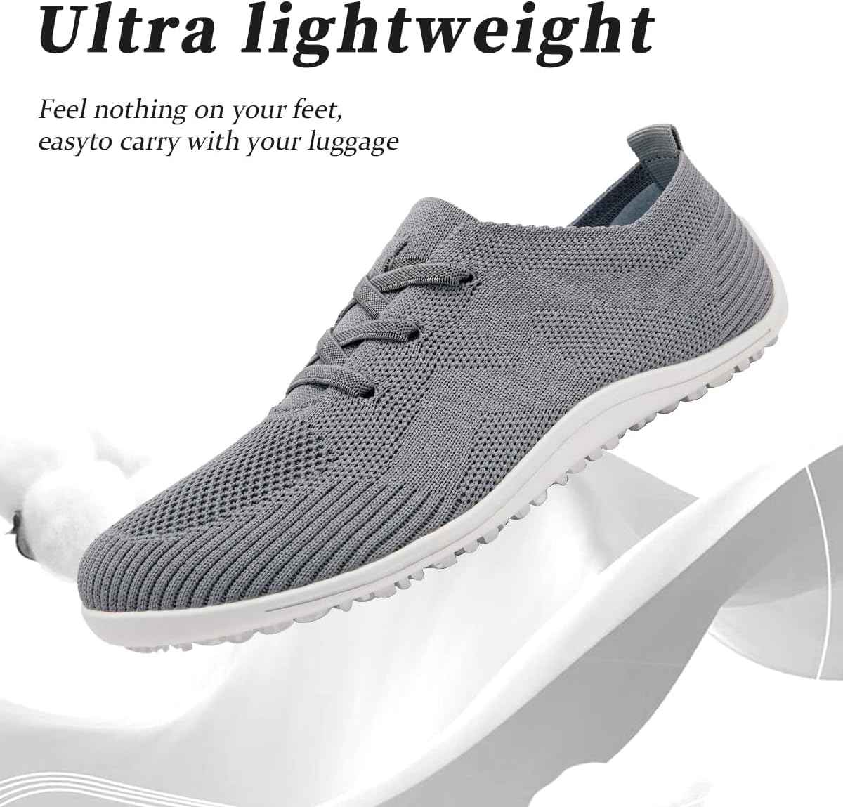Barefoot Flat Shoes Women Slip on Casual Walking Sneakers Non Slip Gym Athletic Workout Trainers Lightweigh Breathable Light_Gray 7.5 - Image 4