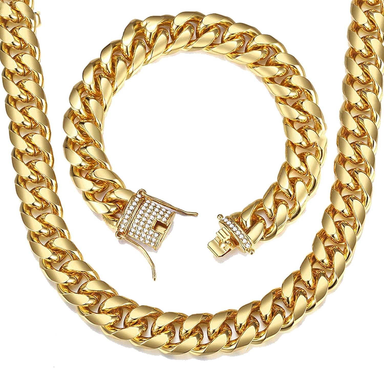 Mens Jewelry Sets Gold Miami Curb Cuban Link Chain Bracelet Necklace