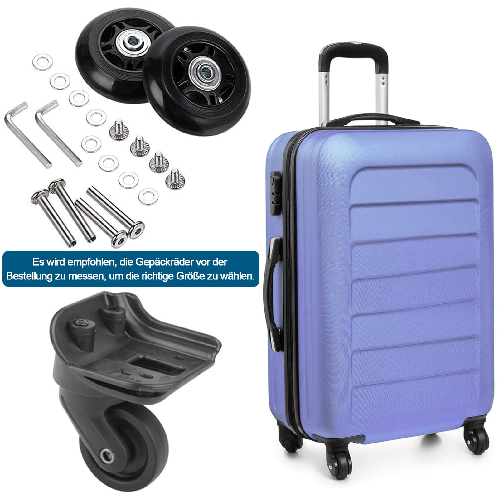 Set di 4 ruote di ricambio per valigia, ruote in gomma, ruote di ricambio per trolley Samsonite, ruote con cuscinetti a sfera, 68 x 6 x 24 cm
