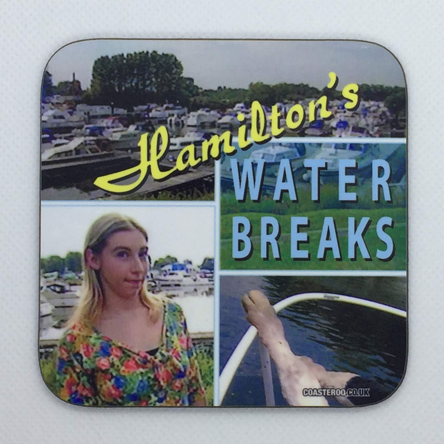 Coasteroo Multicolor Hamilton’s Water Breaks - I'm Alan Partridge - Corporate Design - Drinks Coaster - Hardboard - 9Cm X 9Cm - Gloss Finish