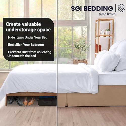 Miniatura 5 de Falda de cama de caída de 18 pulgadas, tamaño King con plataforma para permanecer en su lugar, elegante diseño plisado con esquinas divididas, tela