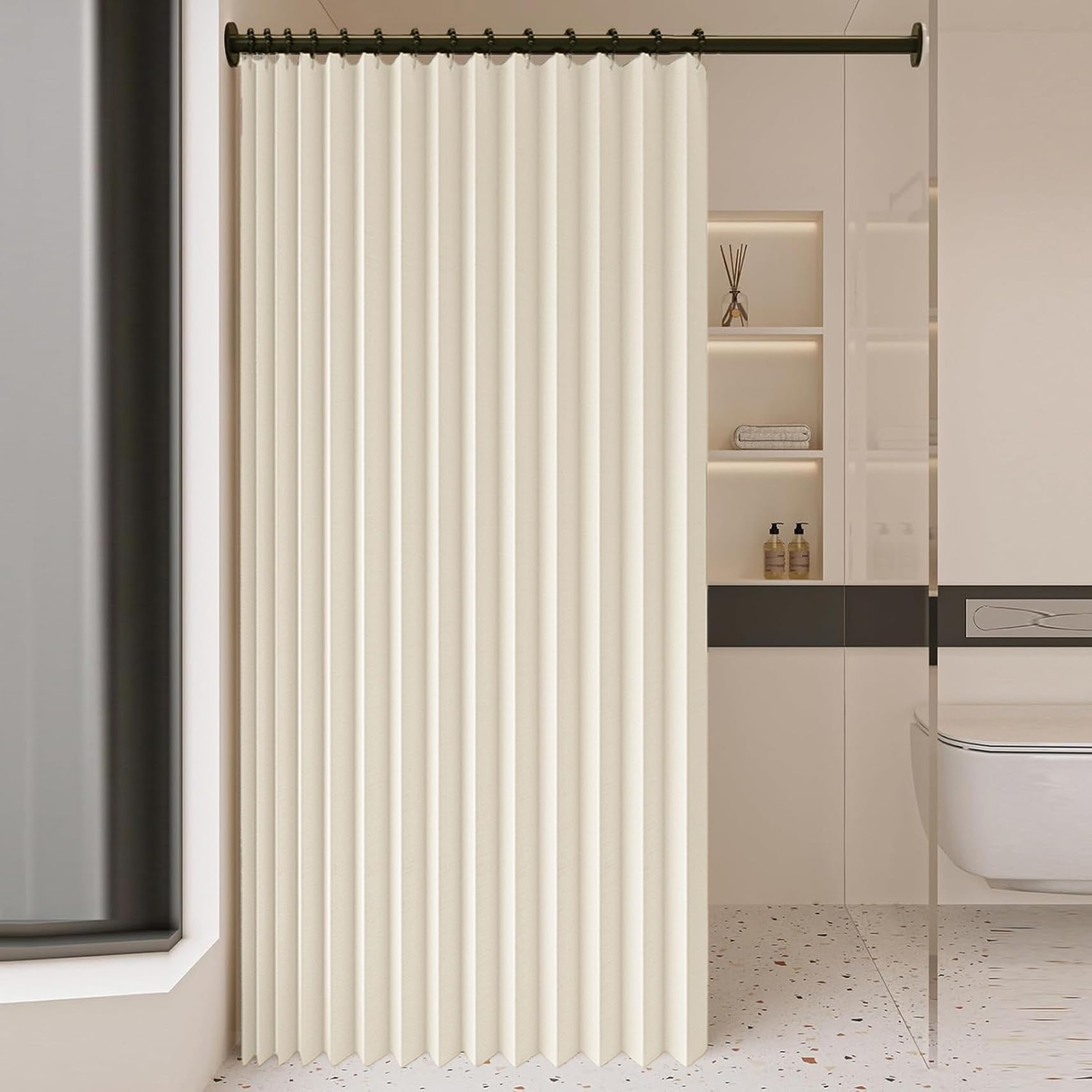 Rideau Accordéon Porte 230 x 220 cm Anti Froid et Chaleur, Séparateur de Pièce Pliable, Design Accordéon Rideaux Occultants pour Salon Chambre Maison et Cuisine, Beige