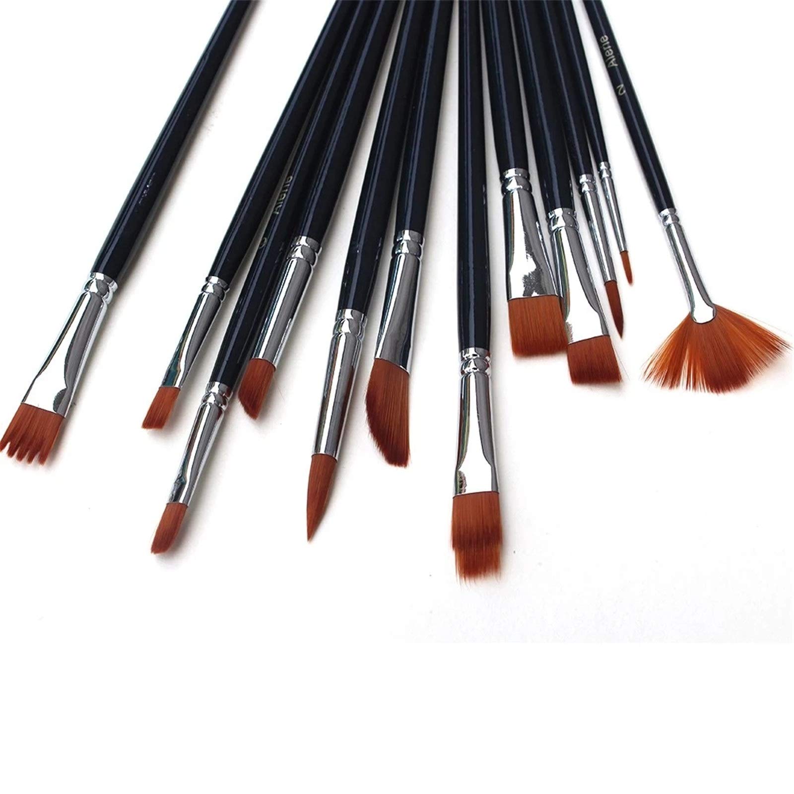 Pinsel-Set, 12-teilig, verschiedene Größen, Nylonhaar, Holzgriff, professioneller Künstlerpinsel für Acryl, Öl, Aquarell (Schwarz, Einheitsgröße)