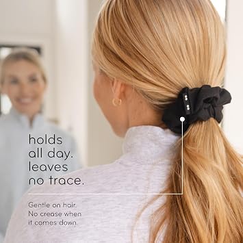 KOOSHOO Scrunchies - Organic Cotton Scrunchie Set Made from Plants - Washable, Durable, No-Damage Accessories for All Hair Types - Fair Trade, Ethically Made, Vegan - 2ct - All Black
