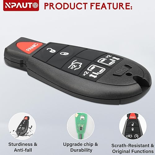 Miniatura 2 de NPAUTO Llavero Fobik de repuesto para Chrysler Town and Country 2008-2016, Dodge Grand Caravan 2008-2020 - Llavero de automóvil con control remoto