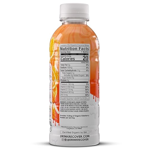 Miniatura 2 de RECOVER 180 Bebida de hidratación deportiva orgánica, sin azúcar añadido, bebida deportiva de 20 calorías, sabores orgánicos con vitaminas,