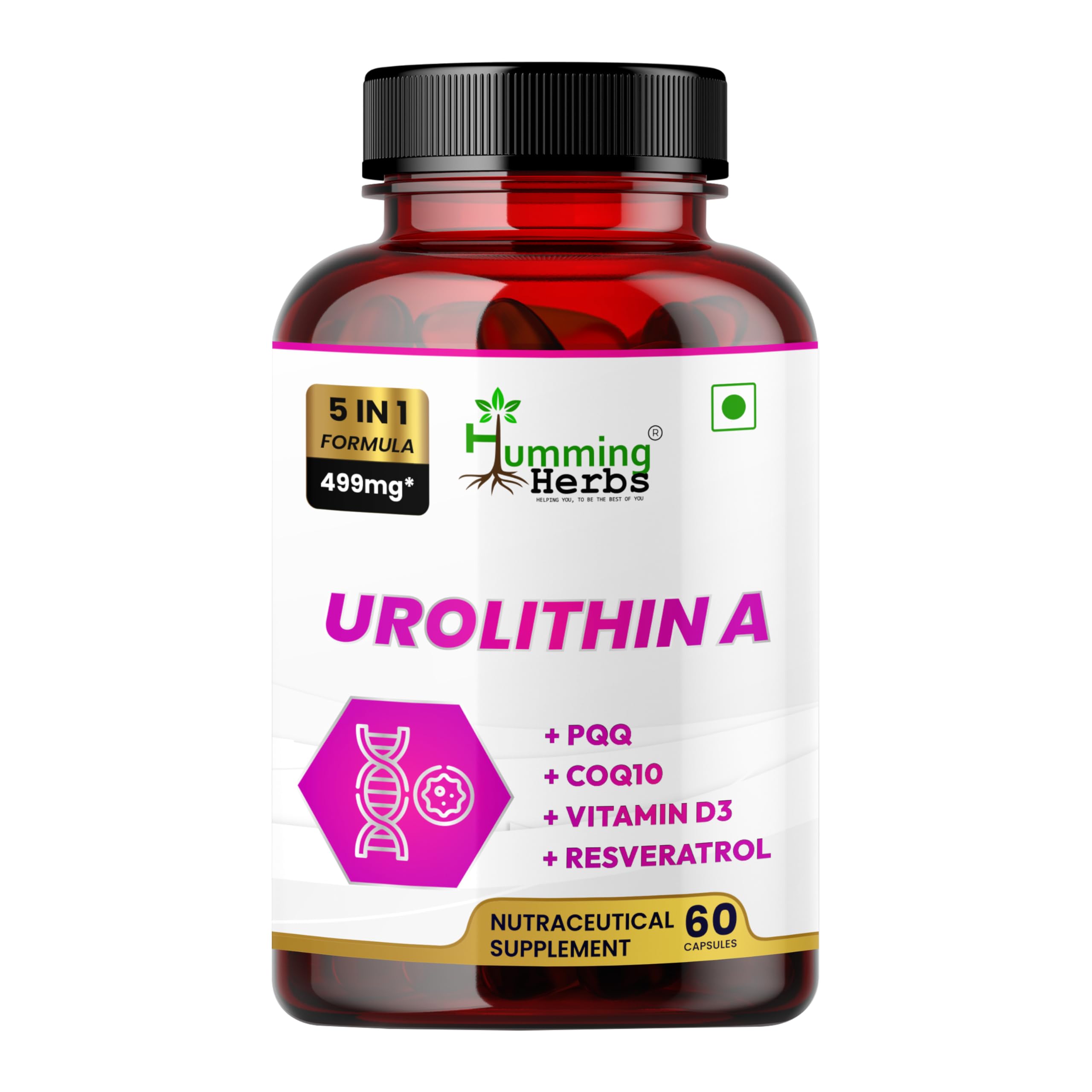Humming Herbs Urolithin A Complex – 250 mg Urolithin A with CoQ10, PQQ, Resveratrol & Vitamin D3 – 5in1 Mitochondrial & Cellular Energy Support – Vegan, Non-GMO – 60 Capsules-image-27