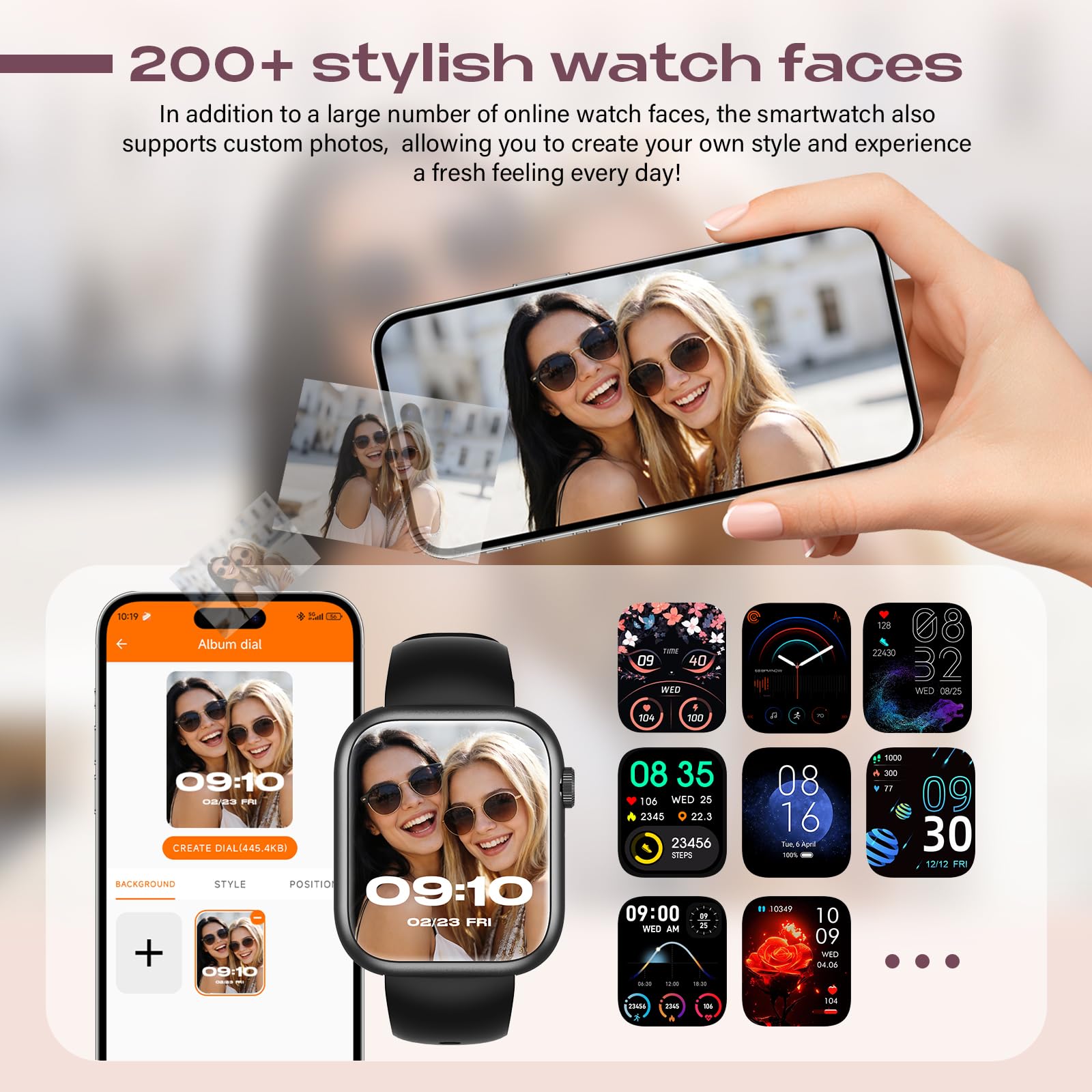 SLOKSFil Reloj Inteligente Mujer, 1.85" Smartwatch con Esfera IA, Pulsómetro 24/7, SpO2, IA Q&A, Sueño Rastreador,110+ Deportes, Rastreador Fitness con Podómetro para iOS Android (Negro)