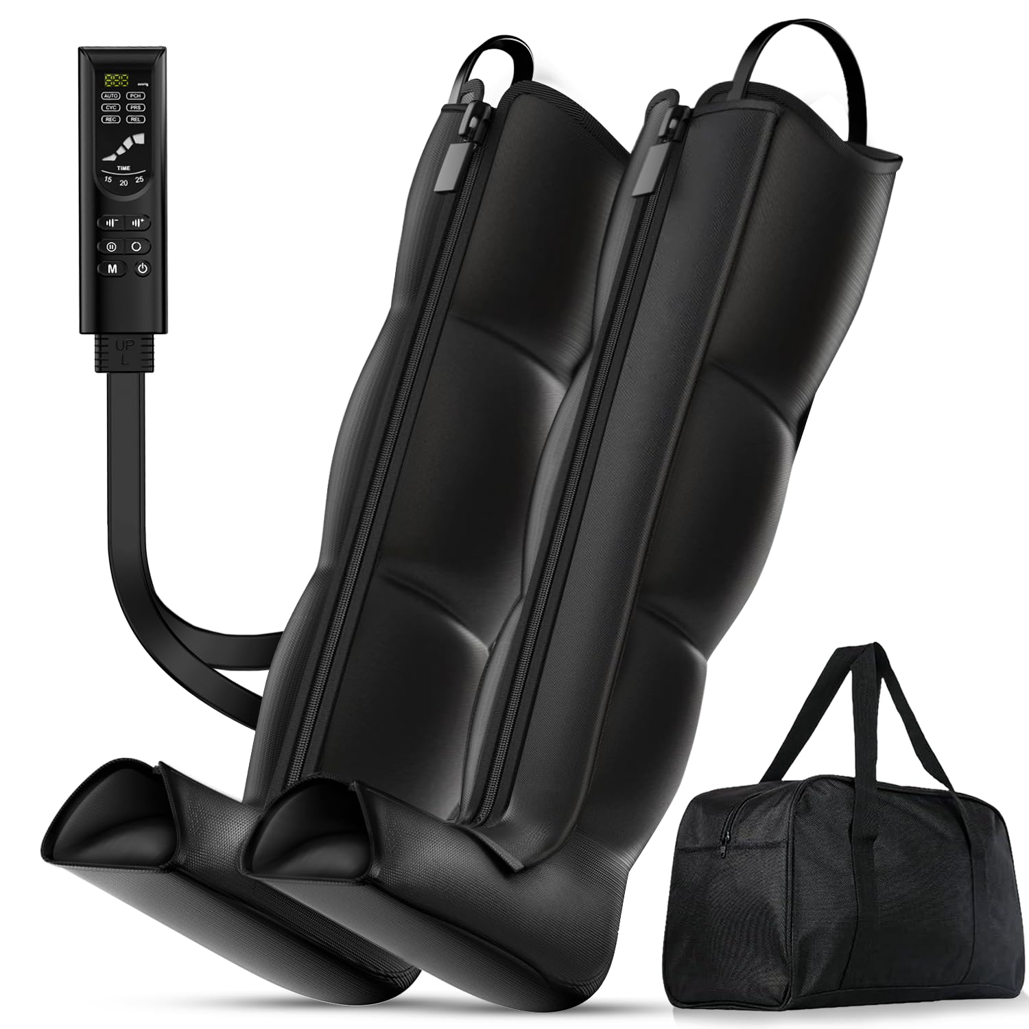 Leg Compression Boots: Full Leg Compression Massager with 6 Modes, 8 Intensities, 3 Timers (Black, Medium)