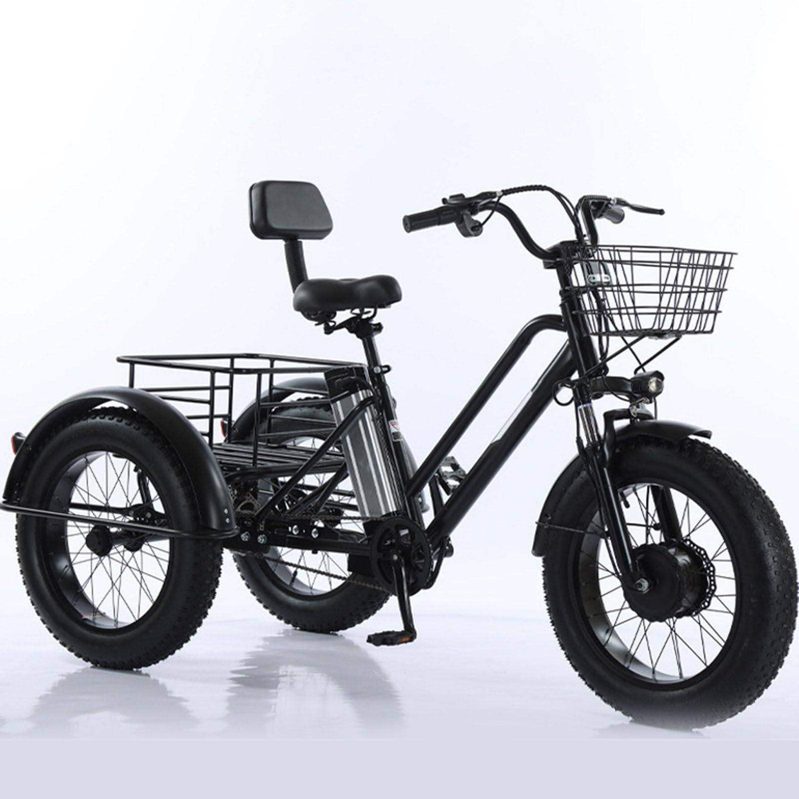 Tricycle électrique adulte à trois roues - Batterie amovible 48 V/12 Ah, vélo cargo électrique 20 pouces, pneus larges, autonomie de 35 km, idéal pour les courses et les pique-niques, charge maximal