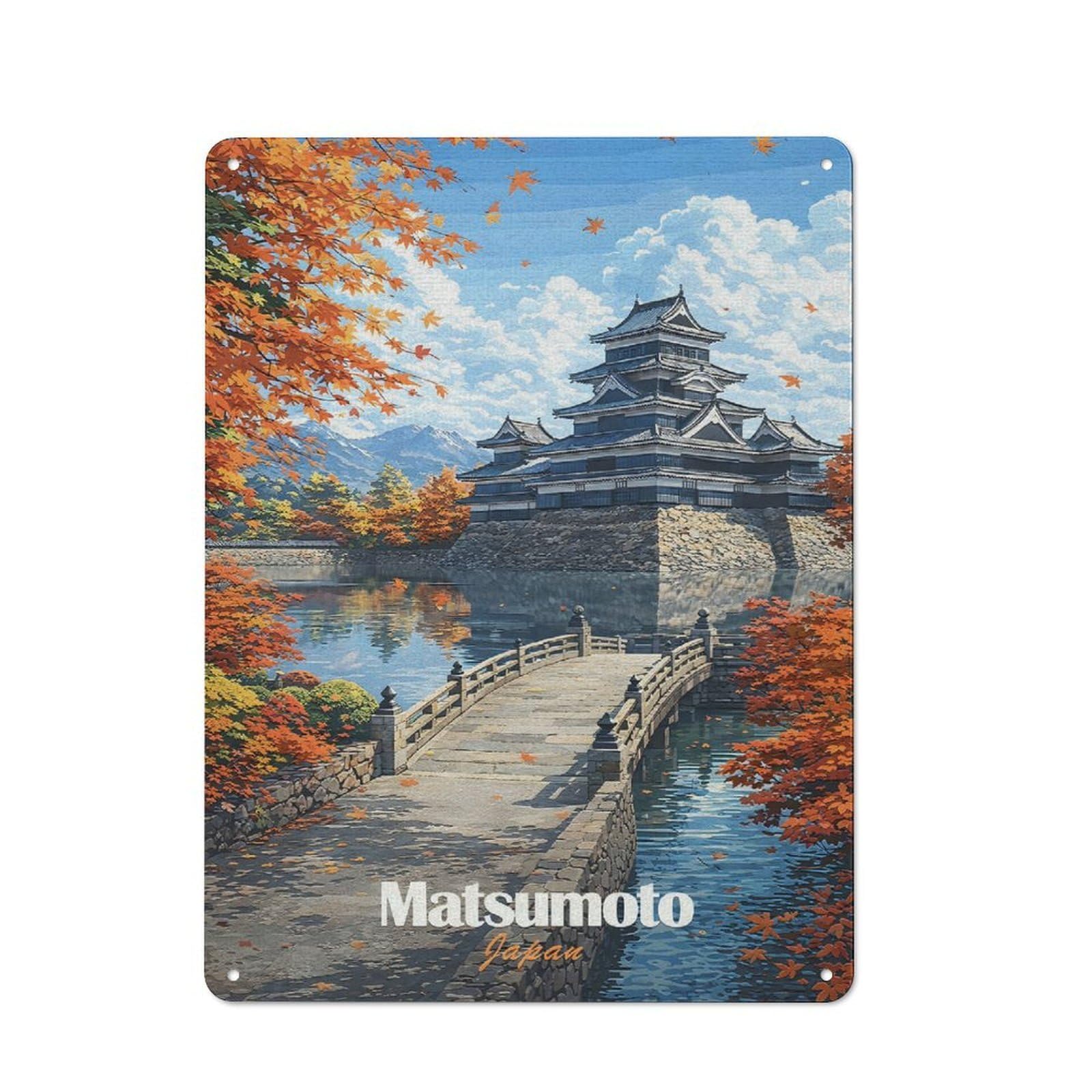 Junmoney Style-22 Matsumoto Castle In Autumn Tin Wall Sign 40X30cm, Retro Novelty Wall Art For Bedroom, Kitchen, Office Or Living Room