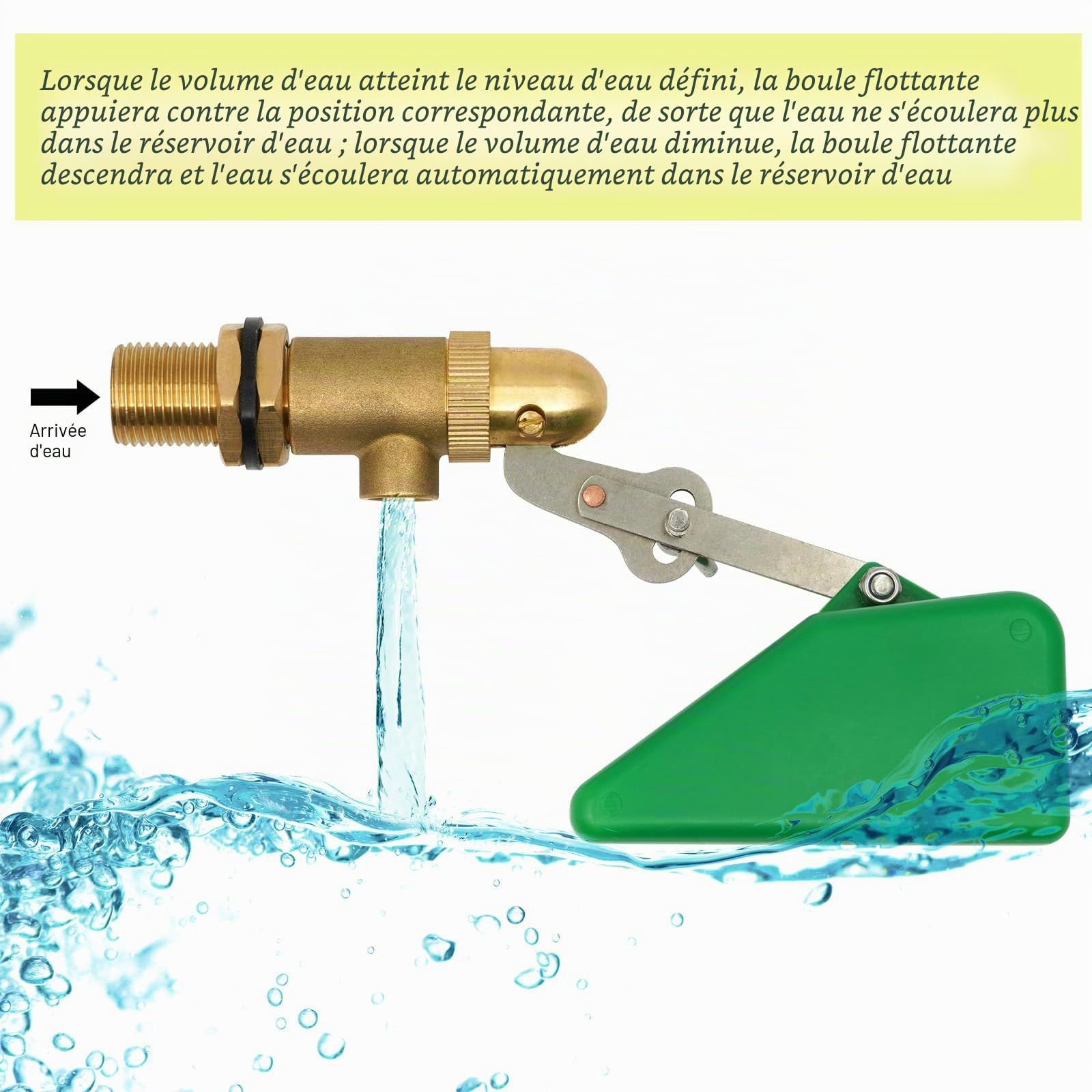 Robinet Flotteur 1/2" en Laiton Massif Antirouille à Bras Ajustable, Vanne Flotteur à Bille Automatique pour Réservoir, Abreuvoir Bétail, Étang, Aquarium, Aquaculture, Hydroponie, Lot de 2
