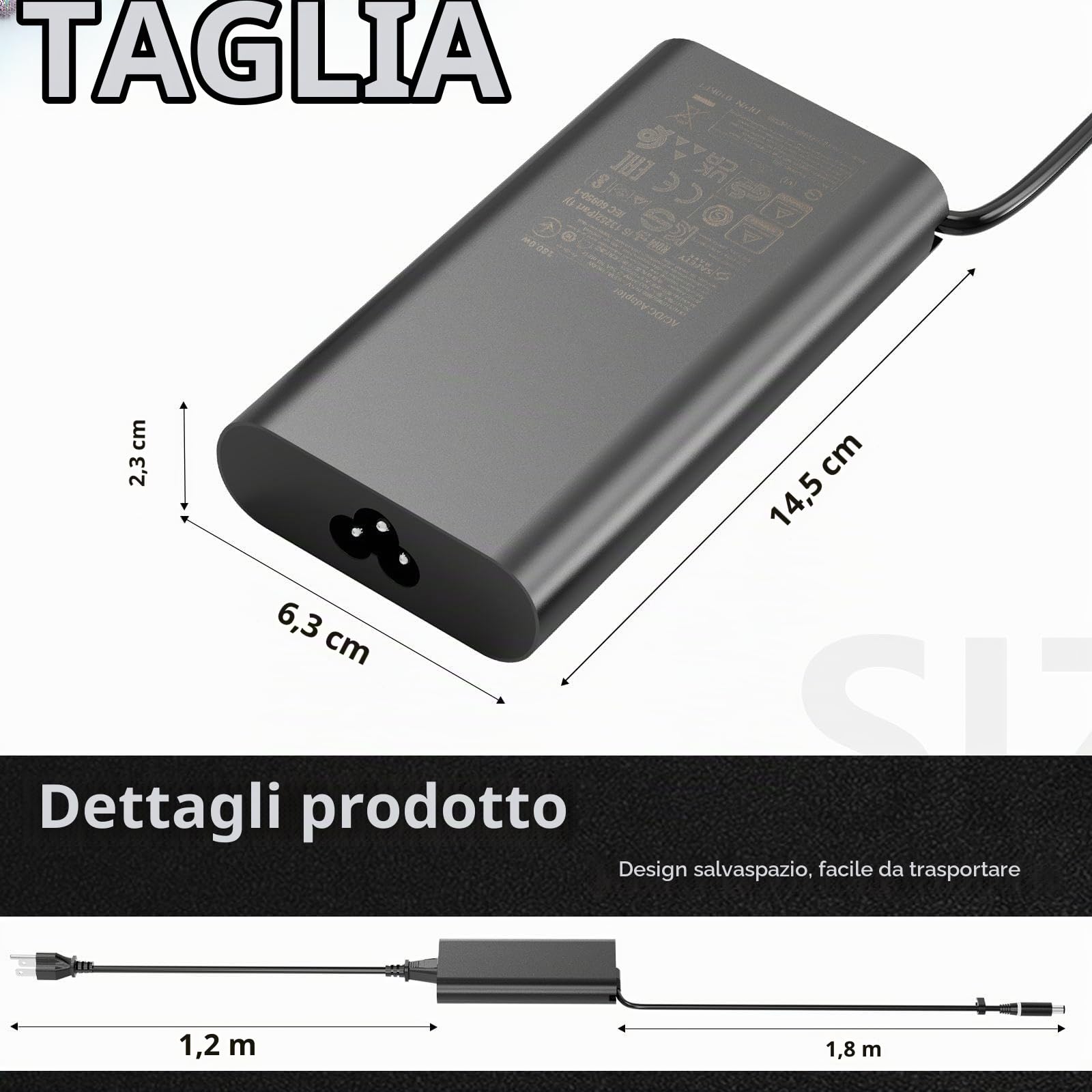 Alimentatore GaN AC per Notebook da 180W 19.5V 9.23A Compatibile con Dell Precision 7680 7670 7770 7780 7510 7520 7530 7540 7550 7560 G5 G7 15 17 7588 7790 7577 5587 3579 3779