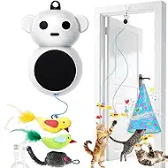 Interactive Cat Toy for Indoor Cats: 2 in1 Automatic Hide and Seek Moving Concealed Flying Bird Wand Feather with Chirping Bird Squeaky, Hanging Rechargeable Exercise Cat Toy for Kittens and Adult Cat