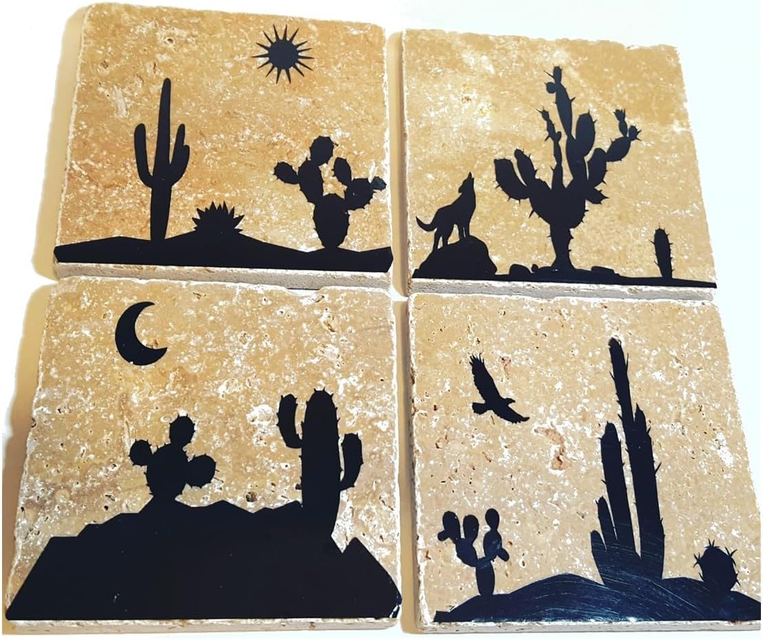Desert Coasters, Southwestern Gifts, Cactus Decor, Southwest Home, Set of 4, Natural Stone, Saguaro Cacti Desert Coasters, Southwestern Gifts, Cactus Decor, Southwest Home, Set of 4, Natural Stone, Saguaro Cacti