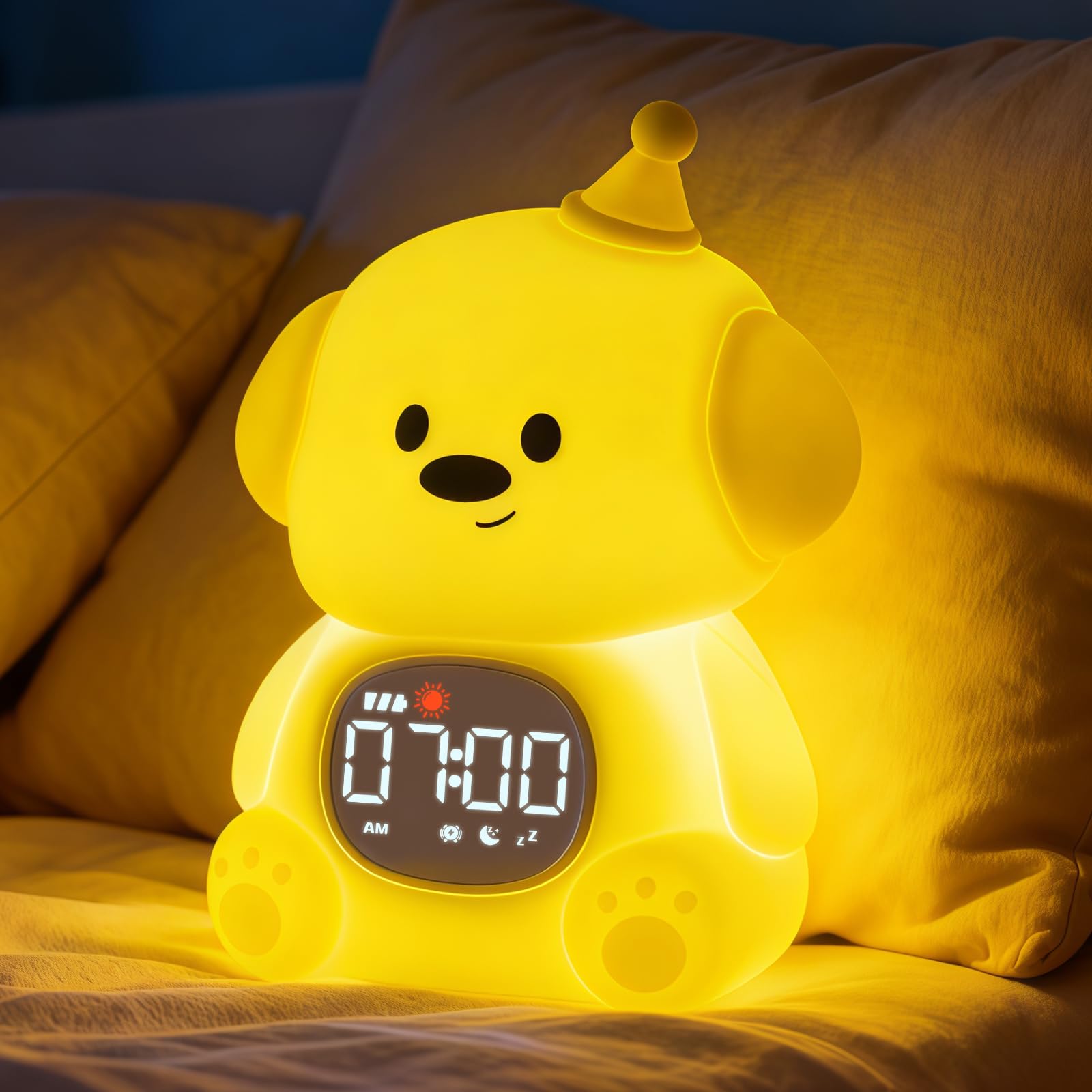 Alarm Clock with Night Light for Kids, Sleep Training Clock with Sound Machine, Rechargeable Silicone OK to Wake ClockCute Animal Tabletop Lamp, Perfect Sleep Companion for Boys Girls, Dog