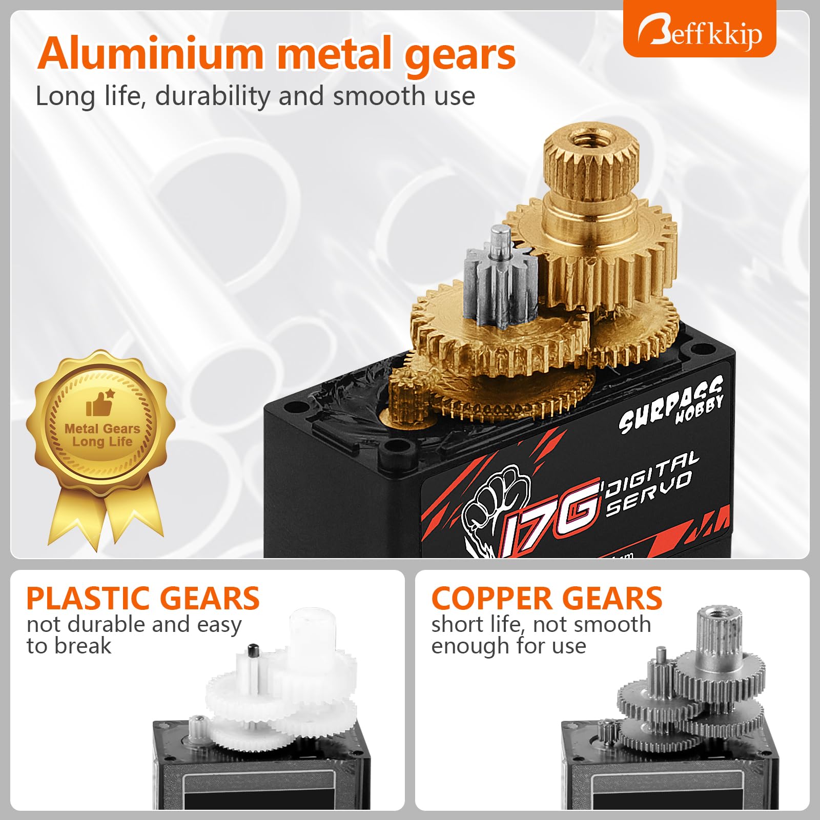 4 piezas de engranajes de metal de 17 g, servo digital de 1,8 kg para avión, robot RC 1/18 1/16, camión, coche, barco, conducto de avión