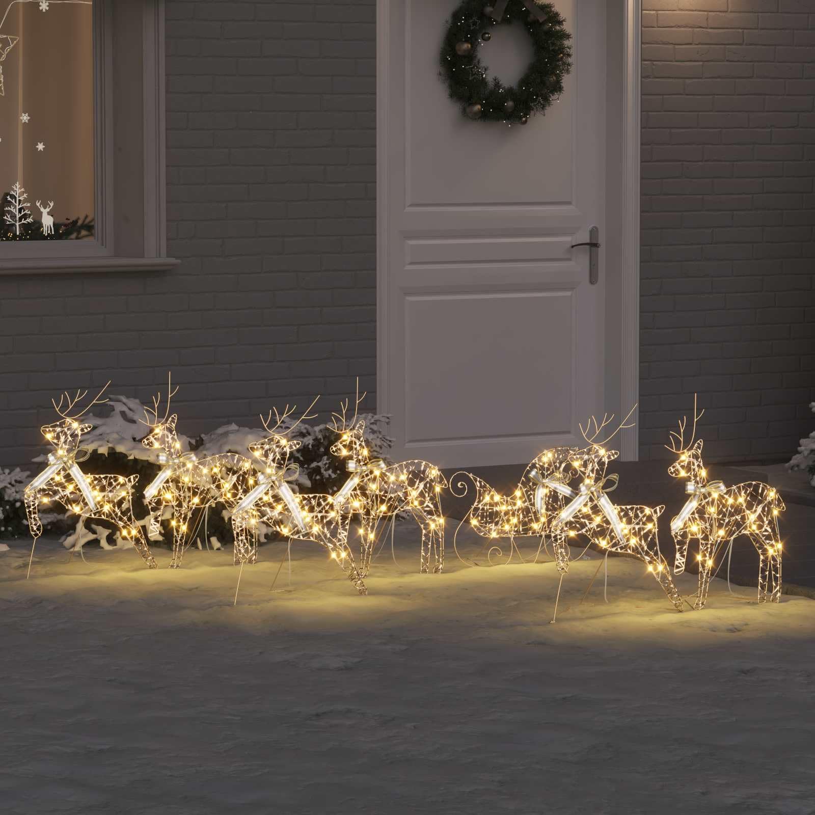 vidaXL LED Rentiere mit 40 LEDs 7 pcs Gold PET, Wohnzimmer, Art Deco Weihnachtsdeko, LED Rentier Ornament, festliche Lichter, Innendekoration