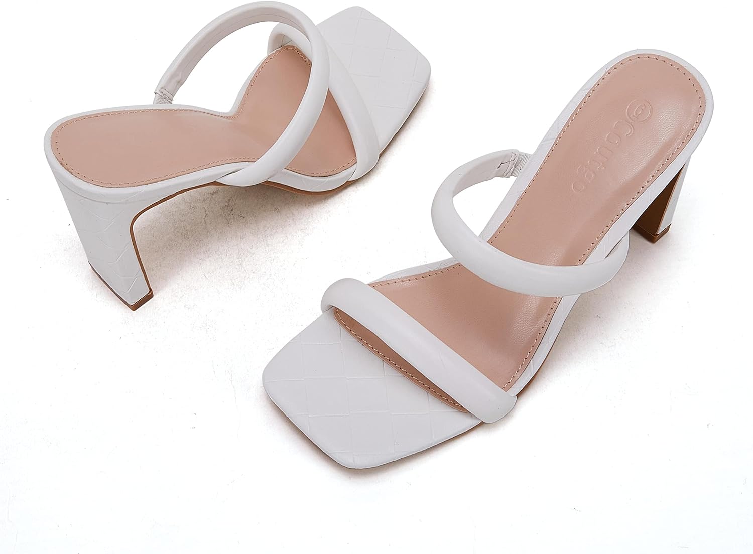 Coutgo Womens Square Open Toe Heeled Sandals Two Strap High Heel Backless Dress Slip On Mules - Image 5