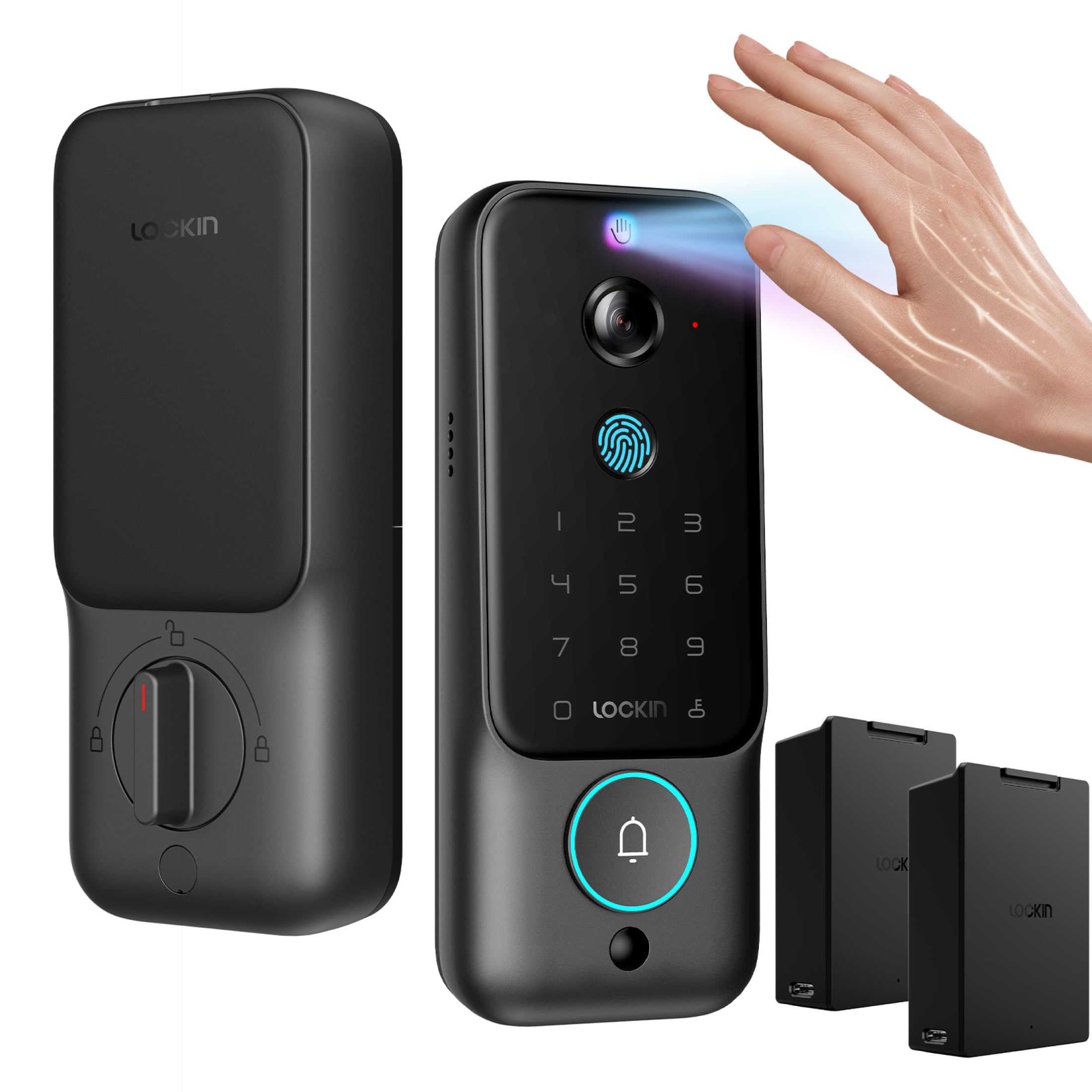 Venoris Plus - All-in-One Smart Lock for Front Door - Palm Vein & Fingerprint Keyless Entry- 2K 180 Ultra-Wide Camera Night Vision Built-In WiFi & 8GB Storage- No Monthly Fee- Dual Batteries product thumbnail 3