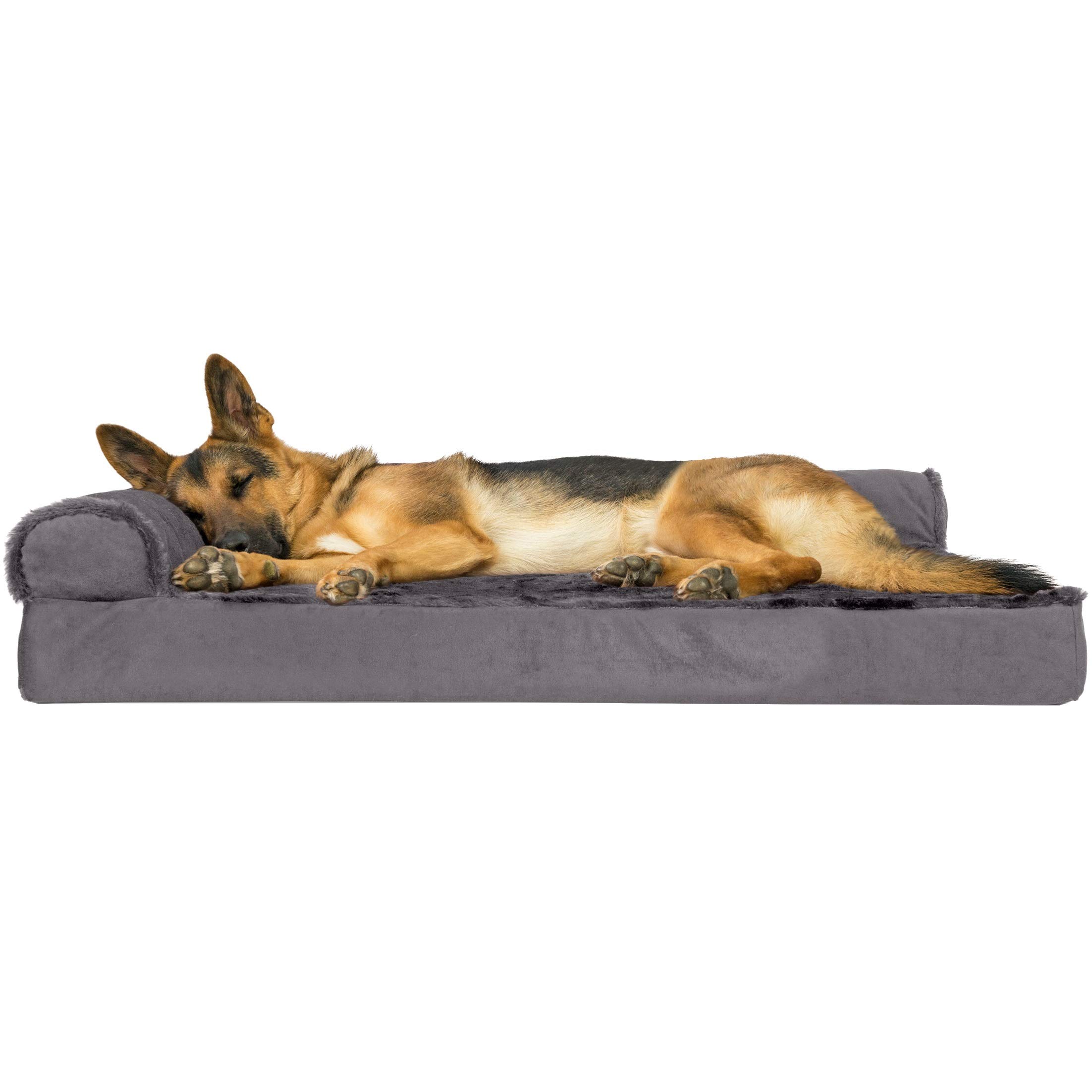 Furhaven XL Orthopedic Dog Bed Plush & Velvet L Shaped Chaise w/Removable Washable Cover - Platinum Gray, Jumbo (X-Large) โ image 1