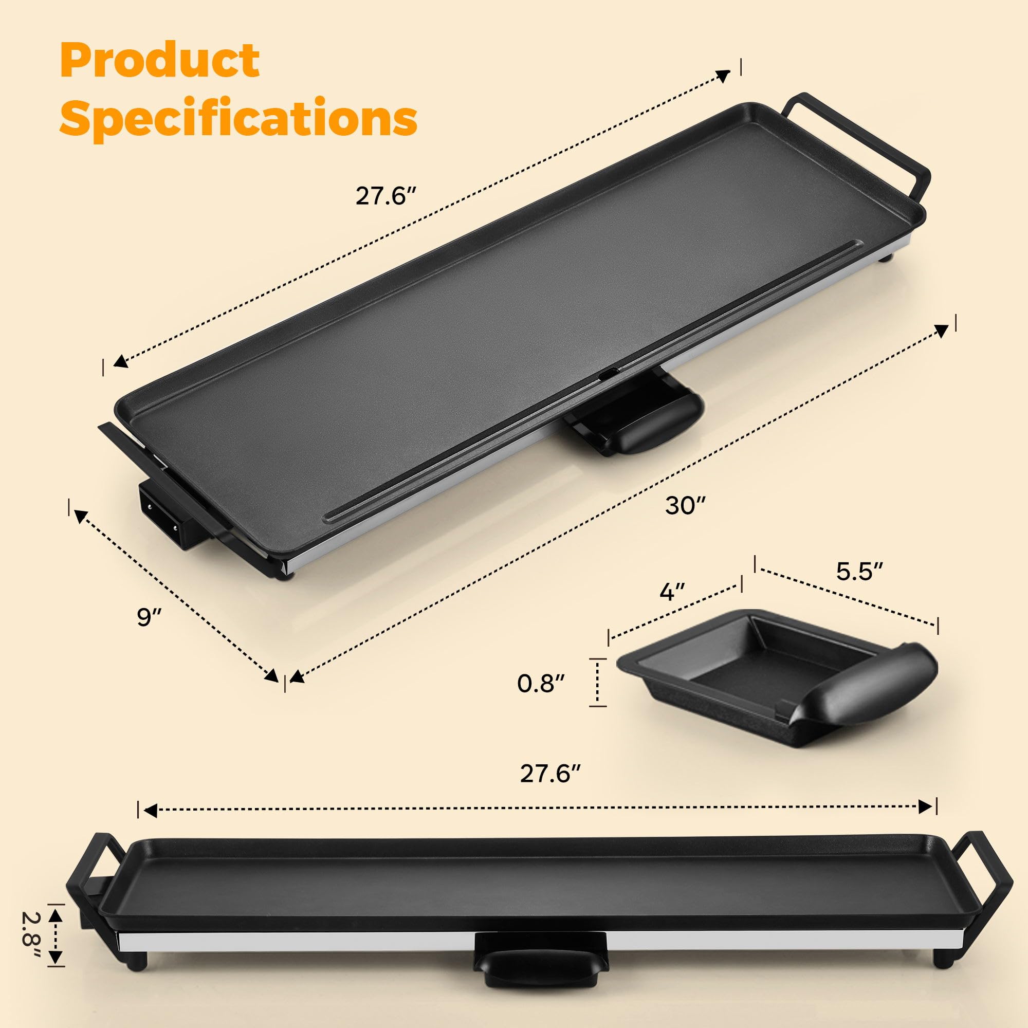 Plaque cuisson électrique Grill 70x23cm 1800W Nero SH-TP70