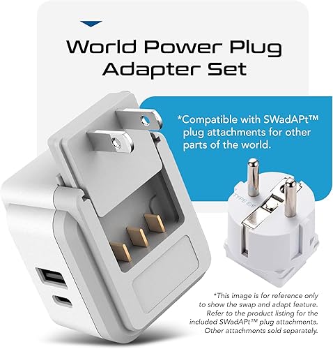 Miniatura 5 de Ceptics Juego de adaptadores de enchufe de alimentación mundial, USB dual y USB-C 3.1A, 20 W con QC-PD, 2 salidas de EE. UU. Compacto y potente, uso