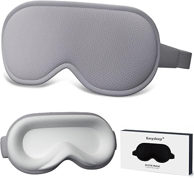 Easysleep Sleep Eye Mask for Sleep 3D Contoured Cup Sleeping Mask with Light Blocking and Adjustable Strap Soft Breathable Eye Cover Night Blindfold Mask for Men Women Gray