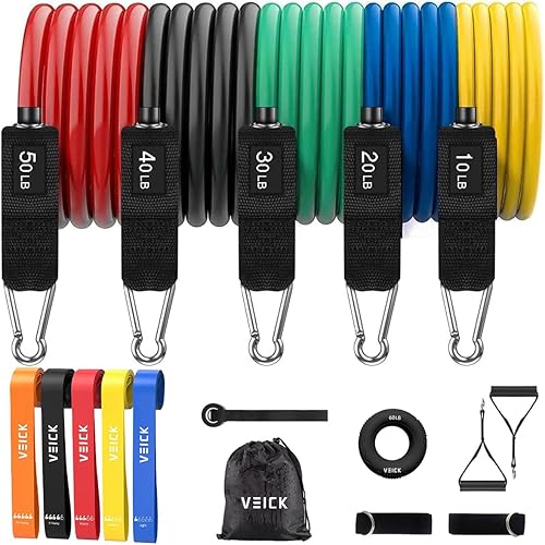 VEICK Resistance Bands for Working Out, Exercise Bands, Workout Bands, Resistance Bands Set with Handles for Men Women, Weights for Strength Training Equipment at Home