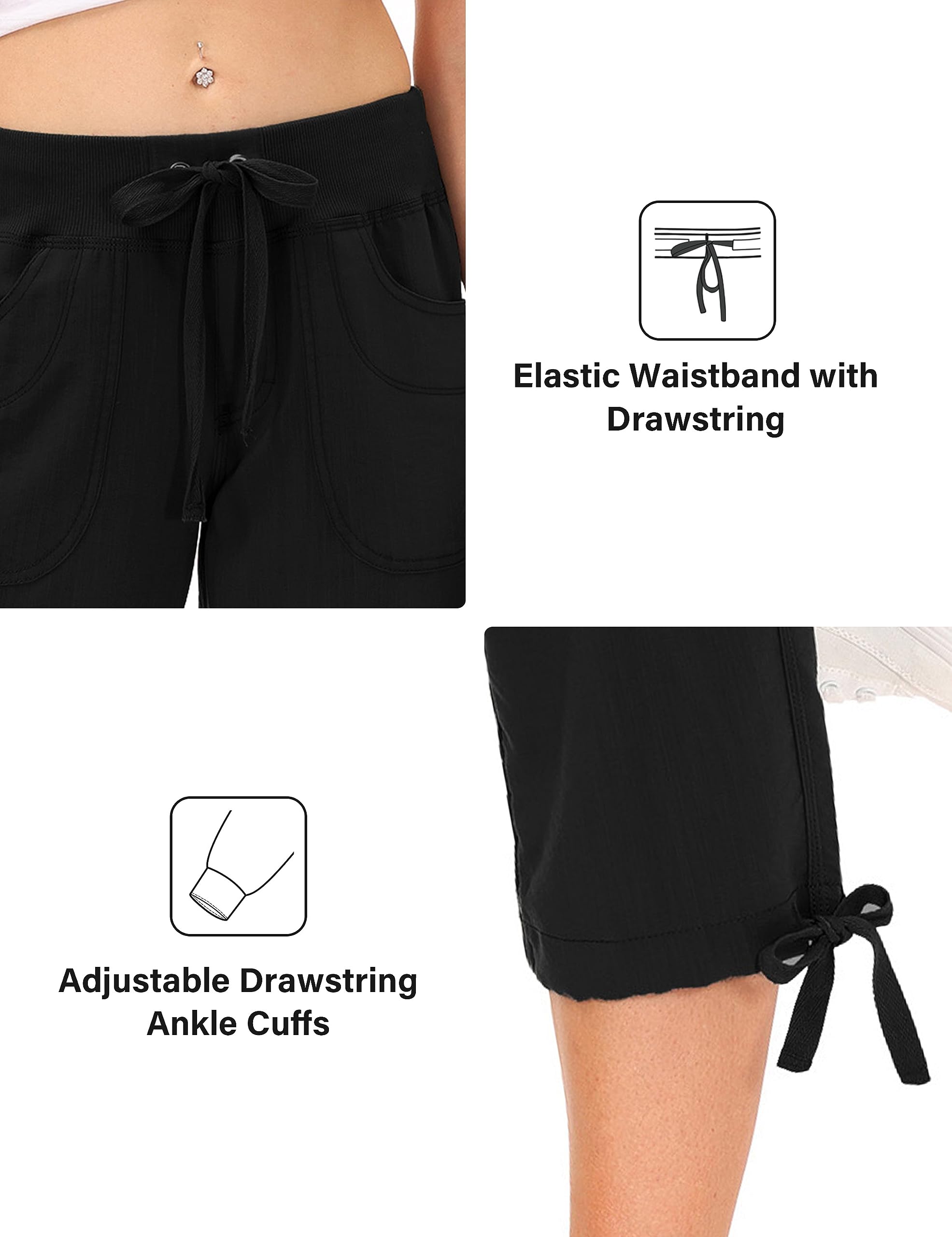 JINSHI Hosen Damen Sommer Cargohose 3/4 Hose Caprihose Freizeithose Wanderhosen Outdoorhose mit Mehrfach-Tasche