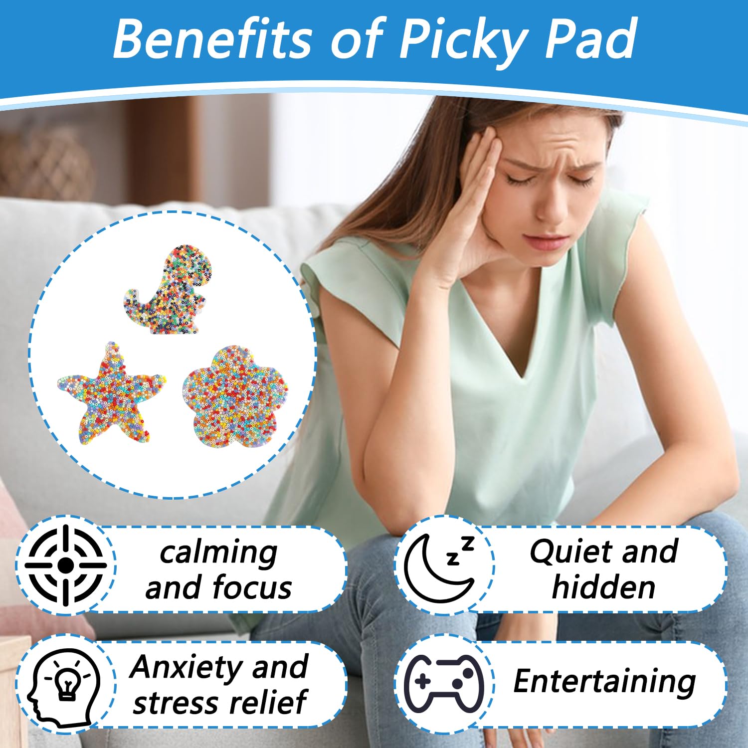 Kleemeiero 3 Pièces De Jouets Sensoriels Anti-stress Pour Gratter La Peau - Pad Tactile En Silicone Avec Perles De Céramique - Soulage L'anxiété Et Aide à Se Concentrer