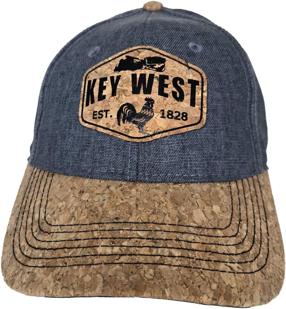 Baseball Cap, Cotton Washed Canvas, Cork Visor, Adjustable Fit Unisex HAT Key WEST EST 1828