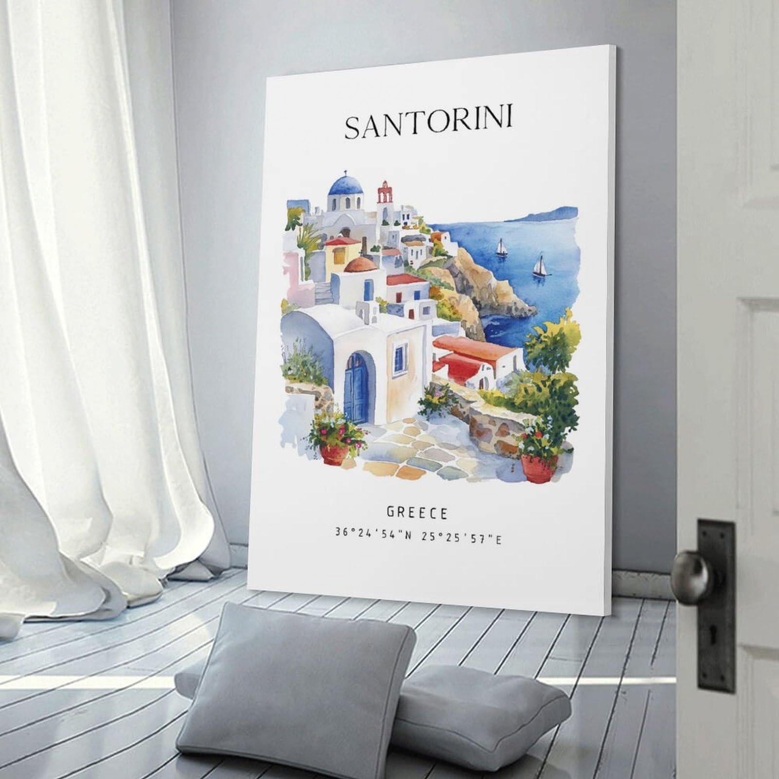 Junmoney Canvas Art Print Santorini Greece Travel(4), 20x30inch(50x75cm), for Feature Walls in Flats Or Modern Rooms, Wall Decor Suited to Curated Displays