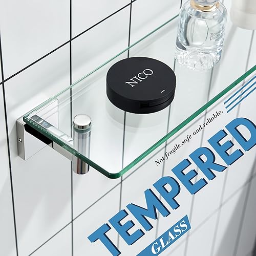 Miniatura 4 de KOKOSIRI Estantes de baño para montaje en la pared, estante de vidrio flotante de acero inoxidable pulido de 12 pulgadas, estante colgante pequeño