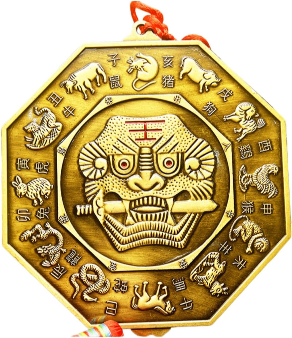 狮咬剑虎头八卦镜双面铜牌 Feng Shui Good Amulet 厕所卫生间门对门门对楼梯生肖镜 fengshui Chinese Tassel Ornaments-1554