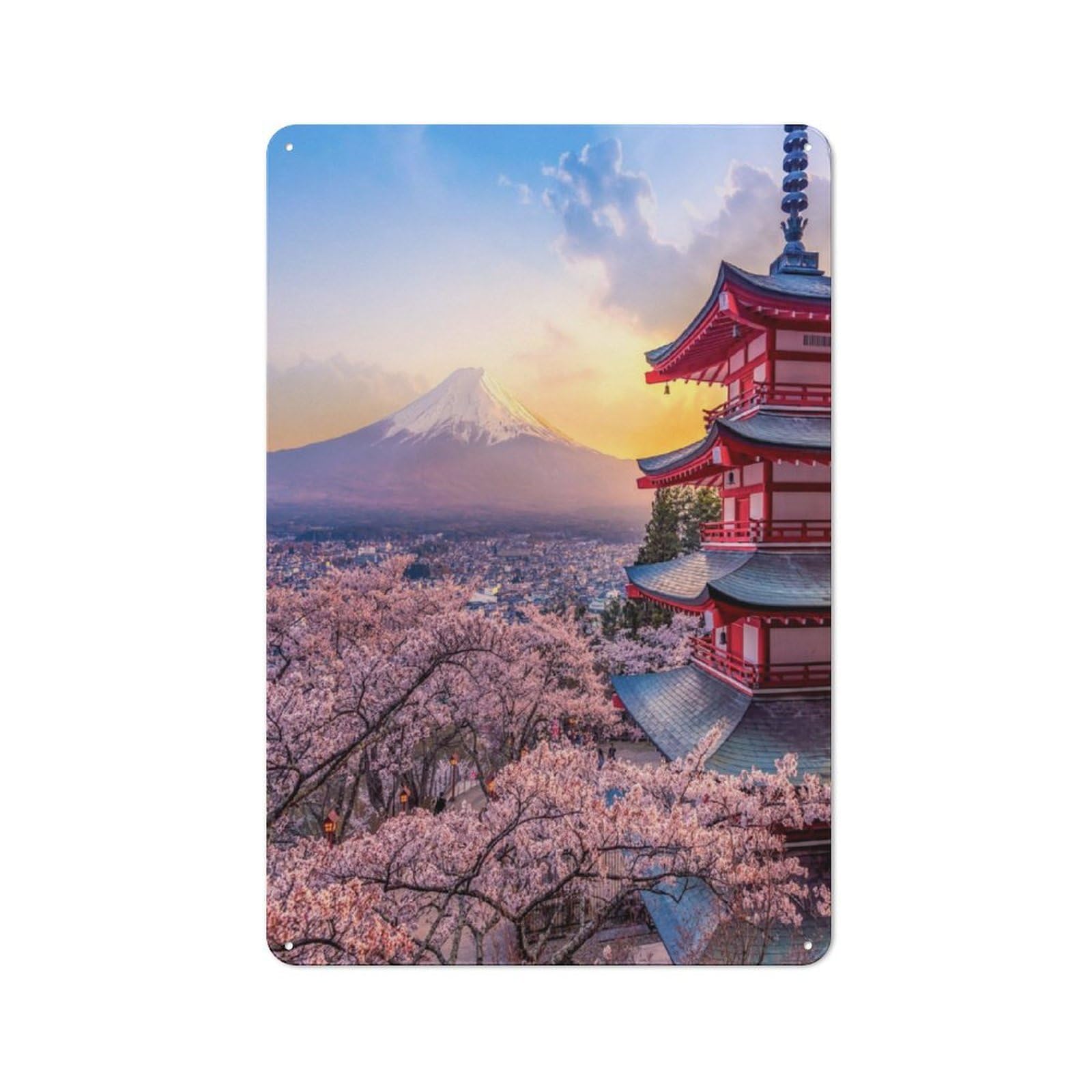 Junmoney Chureito Pagoda Fuji Metal Sign 30X20cm With For Pub Or Café, Retro Decor, For Vintage Wall Decor Fans, For Garage And Workshop Walls