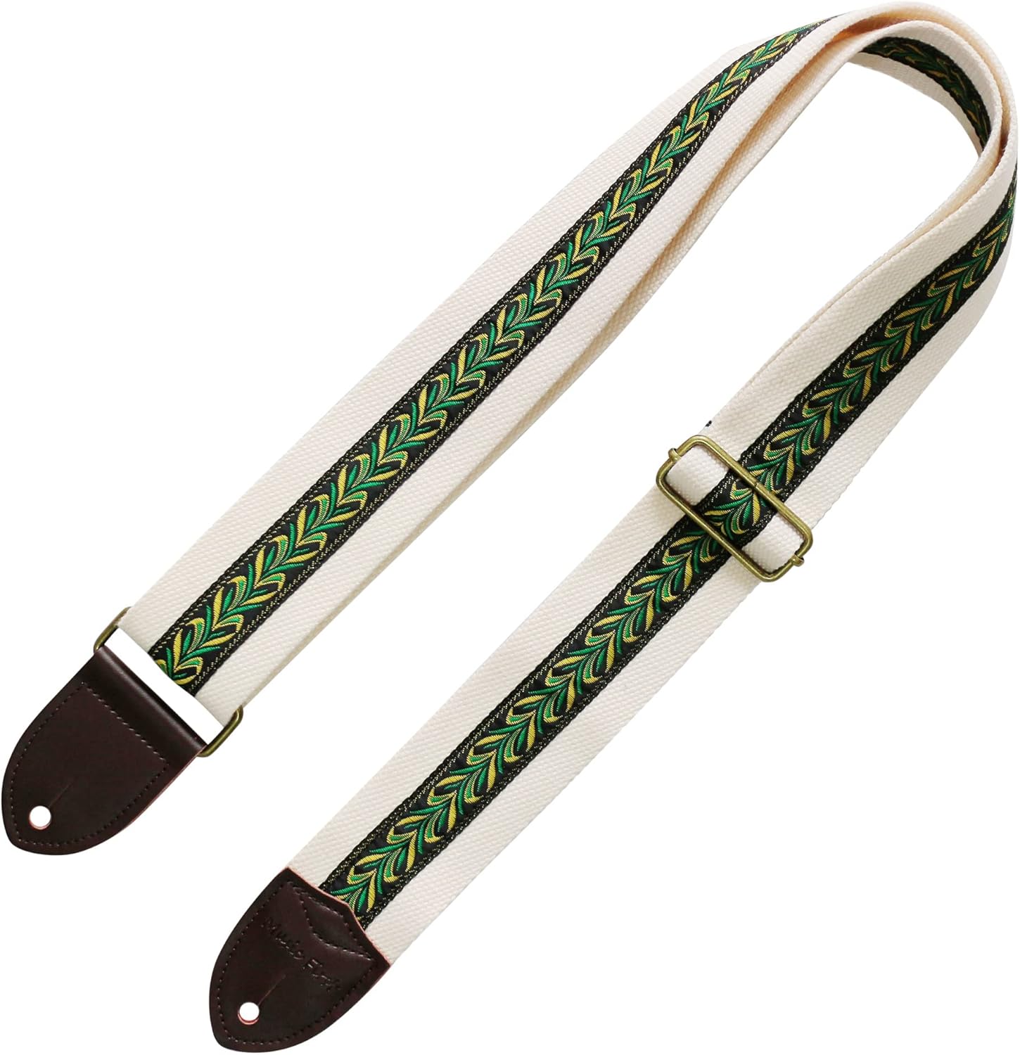 MUSIC FIRST Original Design, 2 inch width (5cm), Vintage Style Peacock Feather Soft Cotton & Genuine Leather Electric Guitar Strap Bass Strap (Peacock Feather)