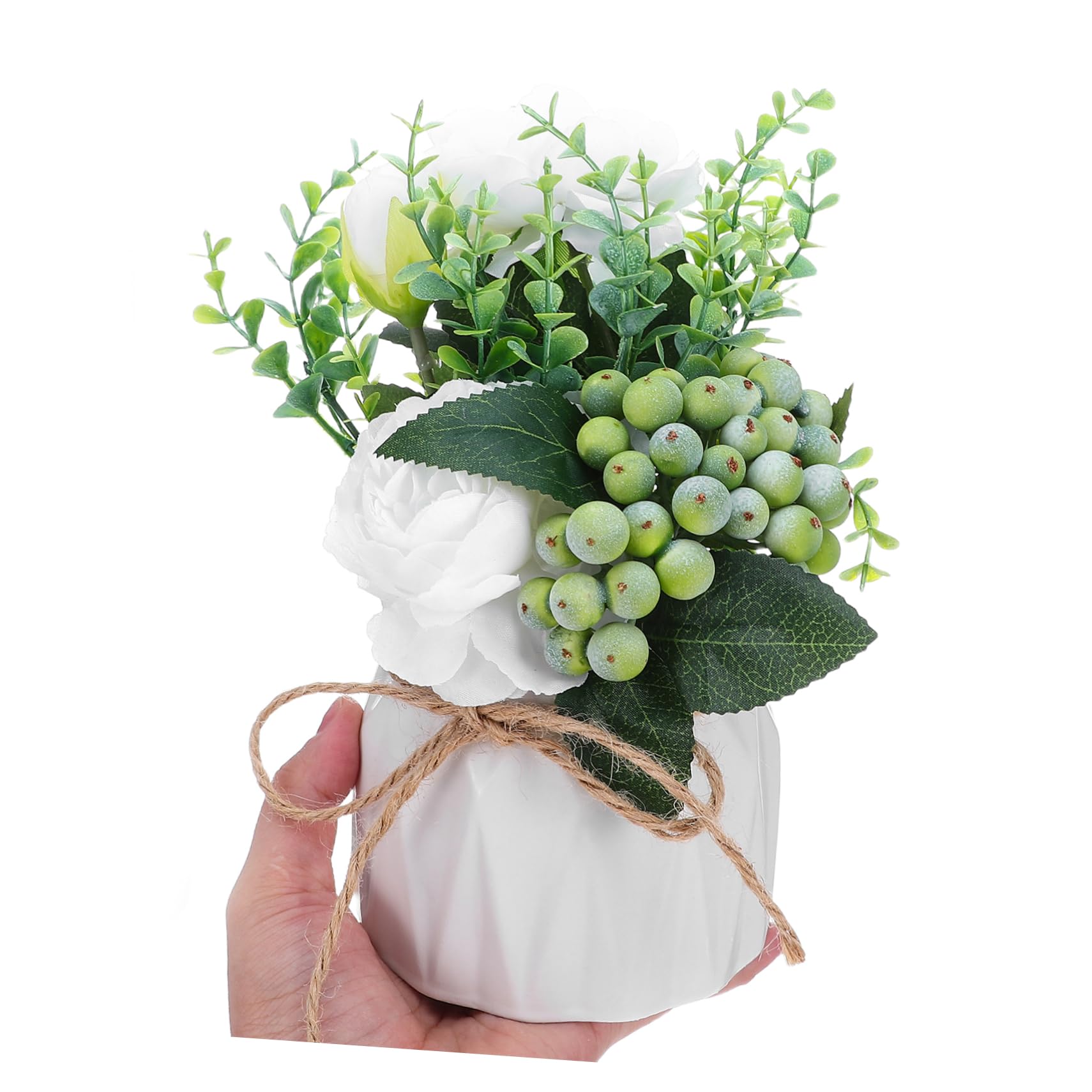 Mikikit Fiori Artificiali in Vaso Bianco Di Ceramica Composizione Di Piante Finte Per Interni Piante Finte in Vaso Per Decorazione Da Tavolo Fiori Simulati in Ceramica Per Centrotavola
