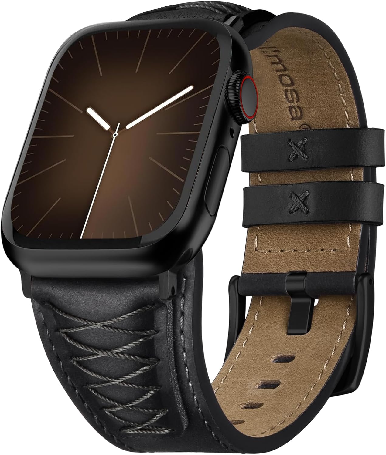 Fullmosa Pasek z prawdziwej skóry, kompatybilny z Apple Watch Ultra 3/2, 49 mm, Series 11/10, 46 mm, 9/8/7, 45 mm, SE/6/5/4, 44 mm, ergonomiczny pasek zamienny do iWatch męski