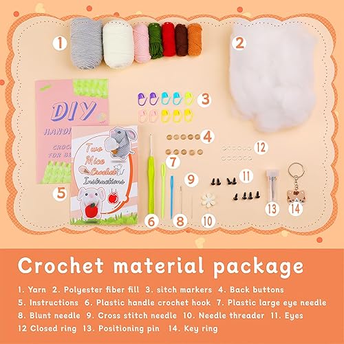 Miniatura 3 de RUQKNO Kit de ganchillo para principiantes, kit de 2 piezas de animales de ganchillo de hámster amigurumi con tutoriales en video paso a paso, kit