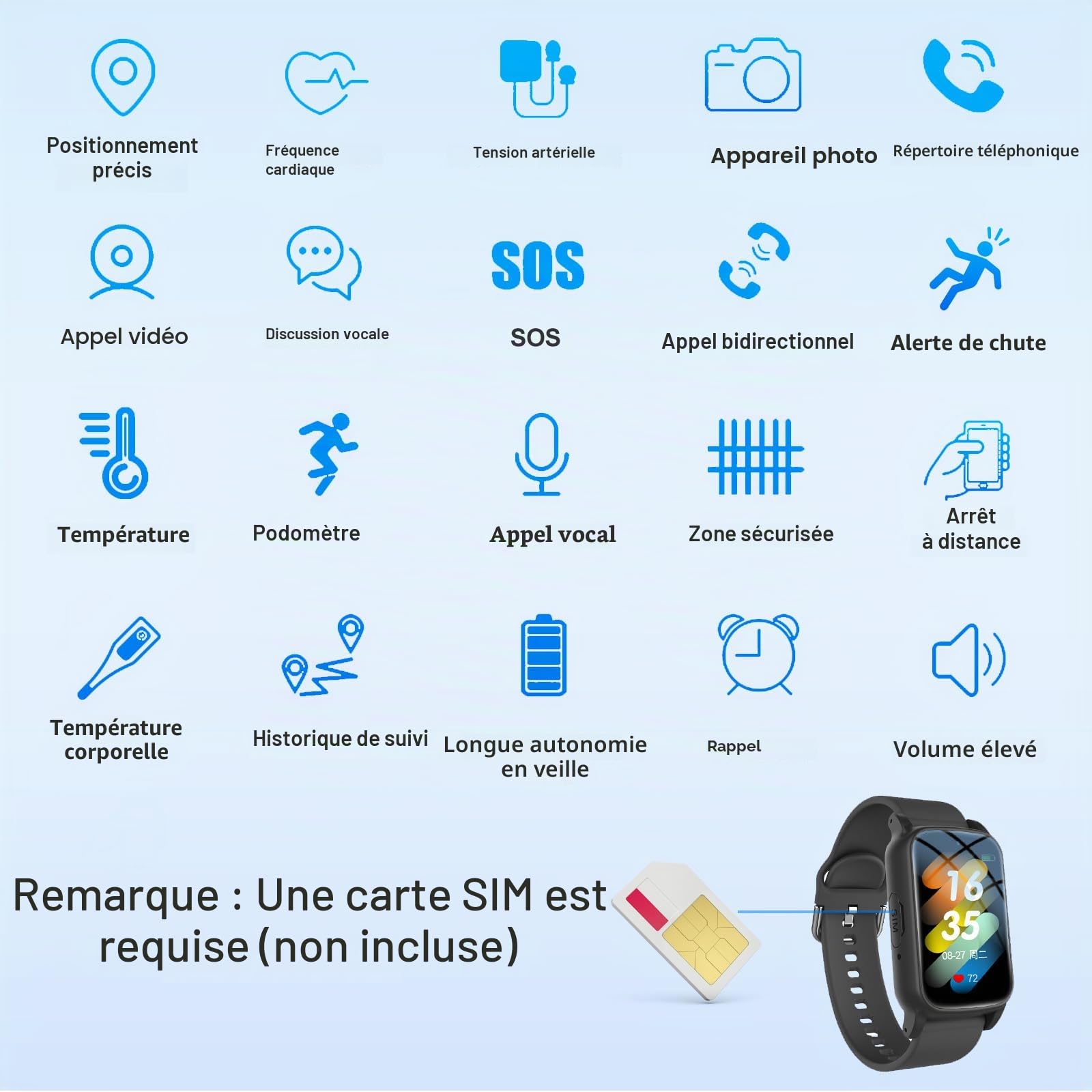 Montre Connectée Senior avec Détection de Chute, GPS, Alarme SOS, Appel Vidéo HD, Étanche IP67 – Traceur GPS pour Personnes Âgées Alzheimer et Démence,Rouge