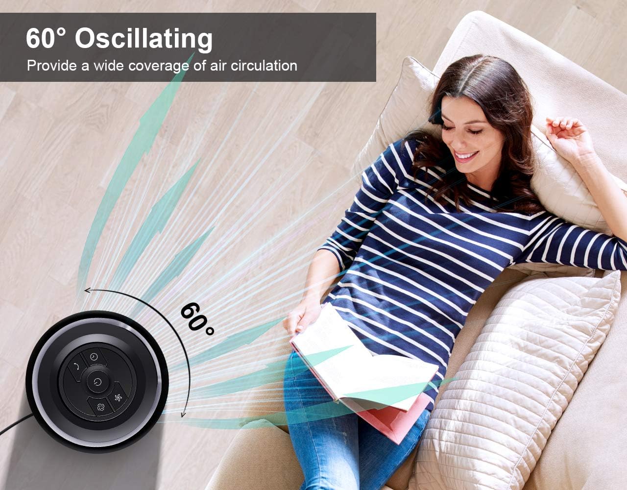 Aikoper Tower Fan, Oscillating Fan with Quiet Cooling 3 Wing Mode, 3 Speed and Remote Control, up to 7h Timer, LED Display, Low Noise Whole Room Floor Fan, 36-Inch, Black
